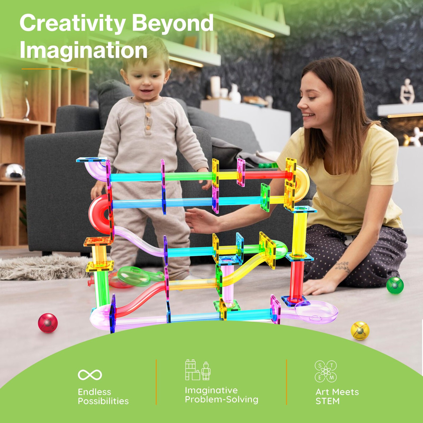 PicassoTiles 120pc Magnetic Tile 14.5*11.88*4.75in, 120 Piece Marble Run