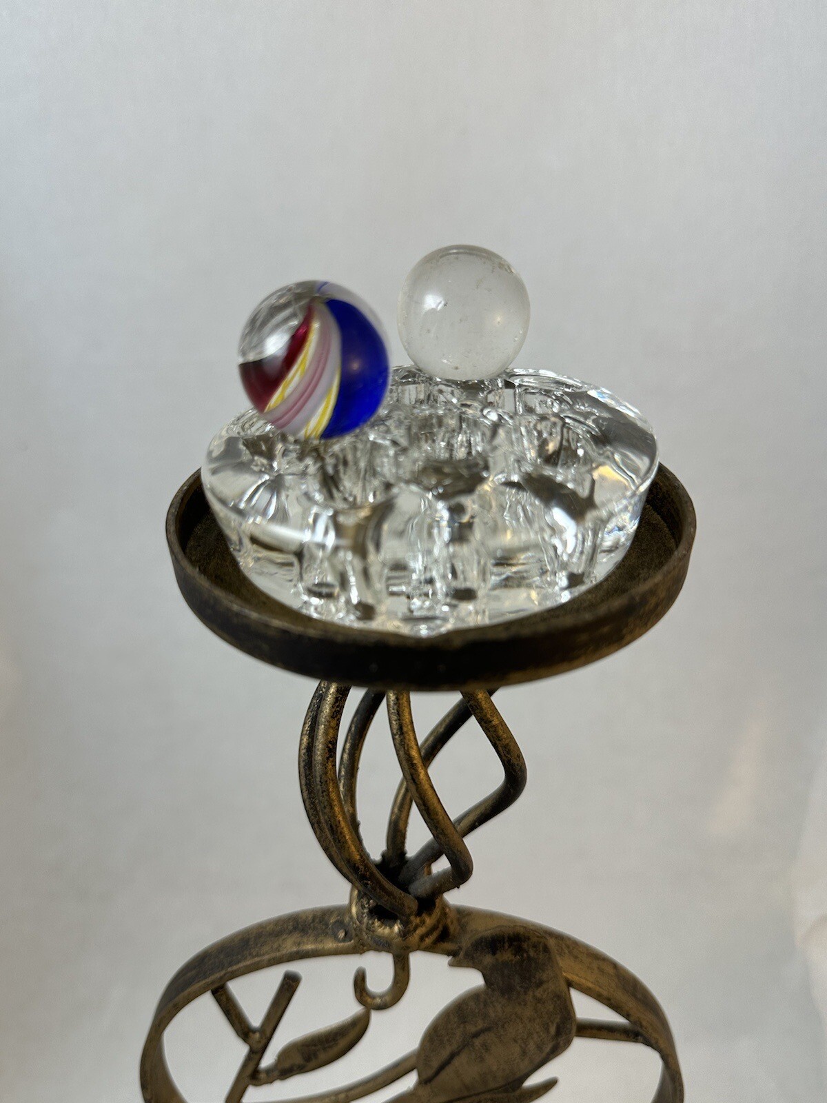 2 MARBLES CLEAR 39/64 & RED, WHITE & BLUE SWIRLS w/ YELLOW LATTICE CORE 77/128