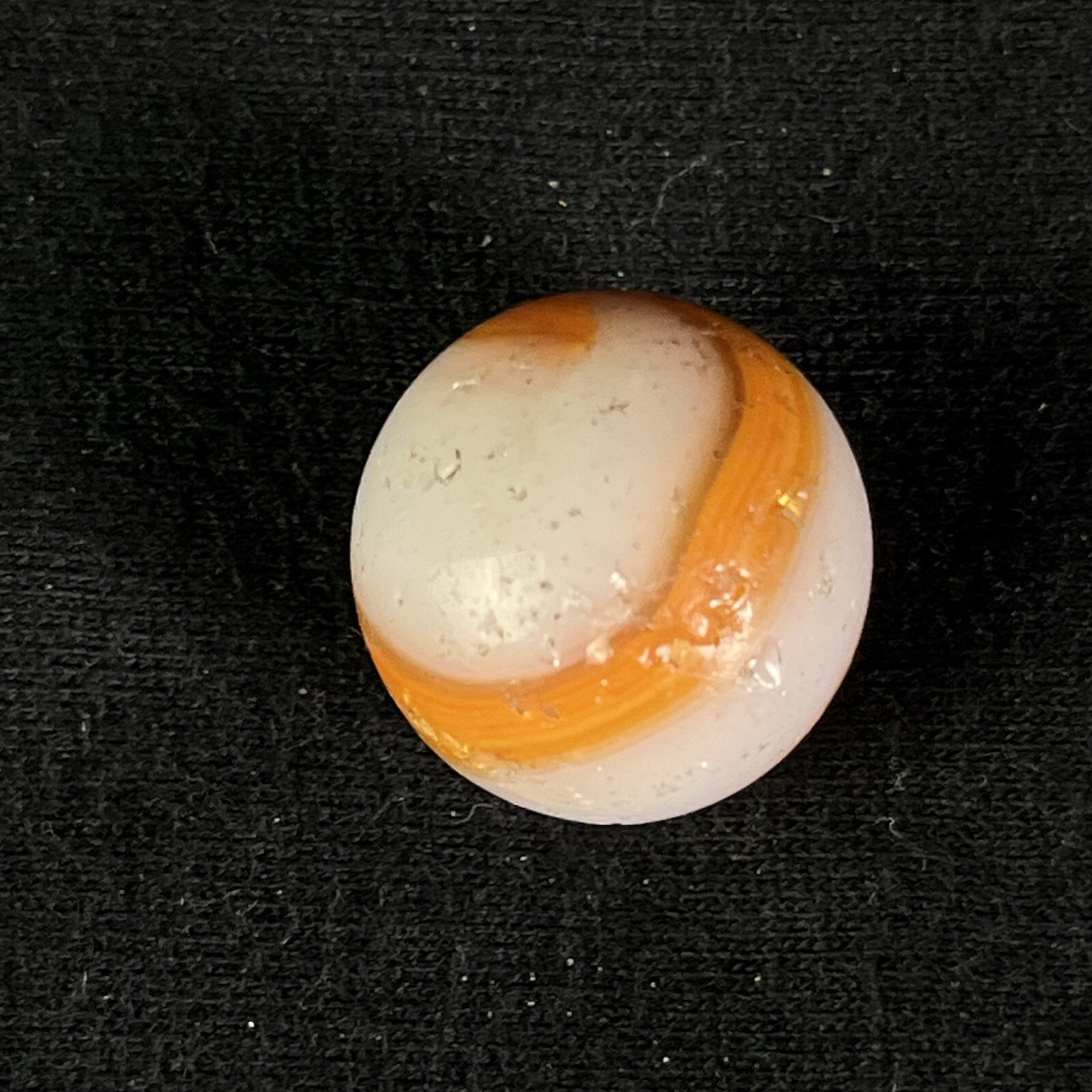 Vintage Akro Agate Peltier Art Swirl Glass Marble .67” Orange White Brown