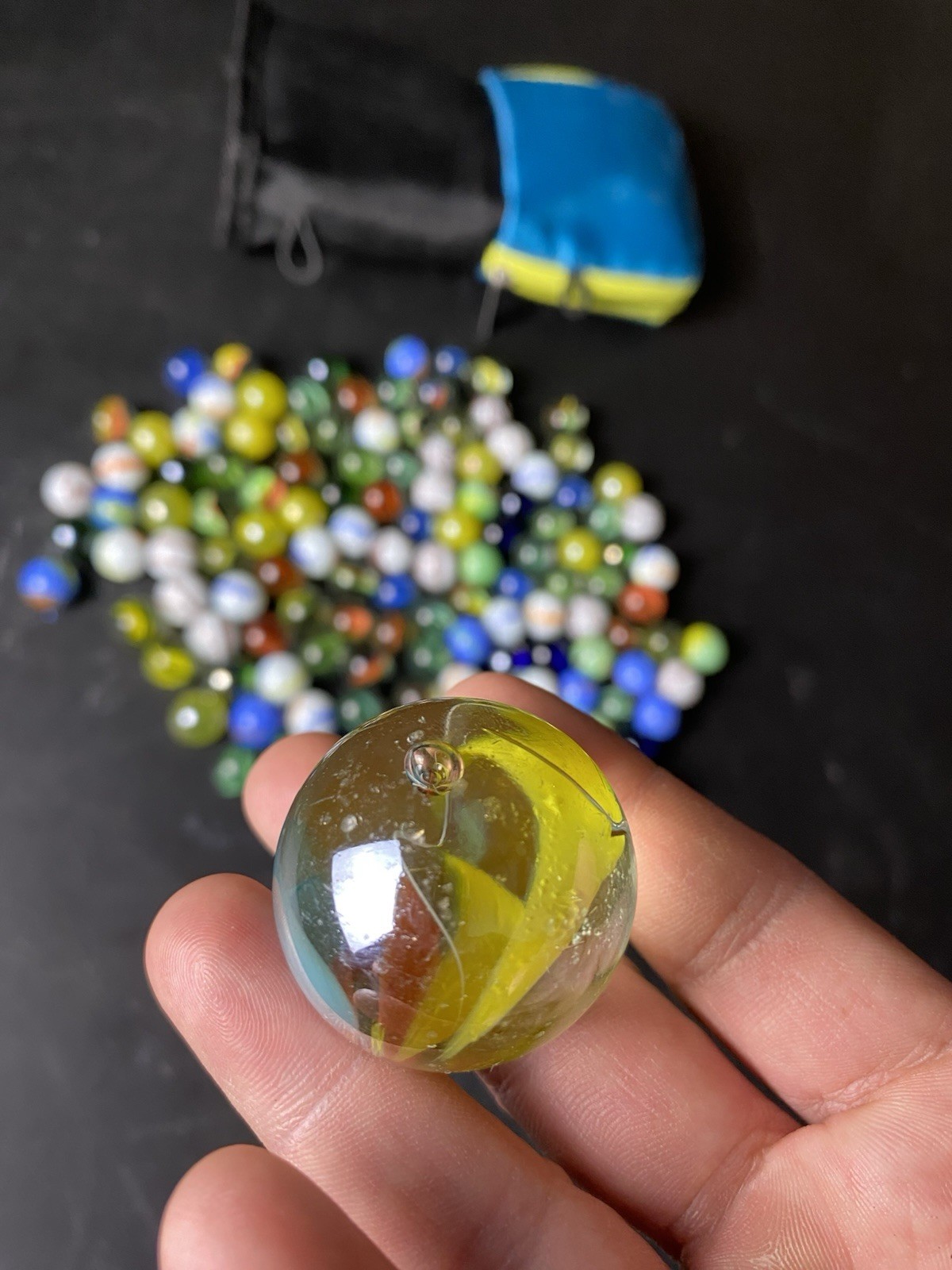 Vintage Glass Marbles Lot 1 LB Mixed Swirl Cat Eye Assorted Colors Some Big Ones