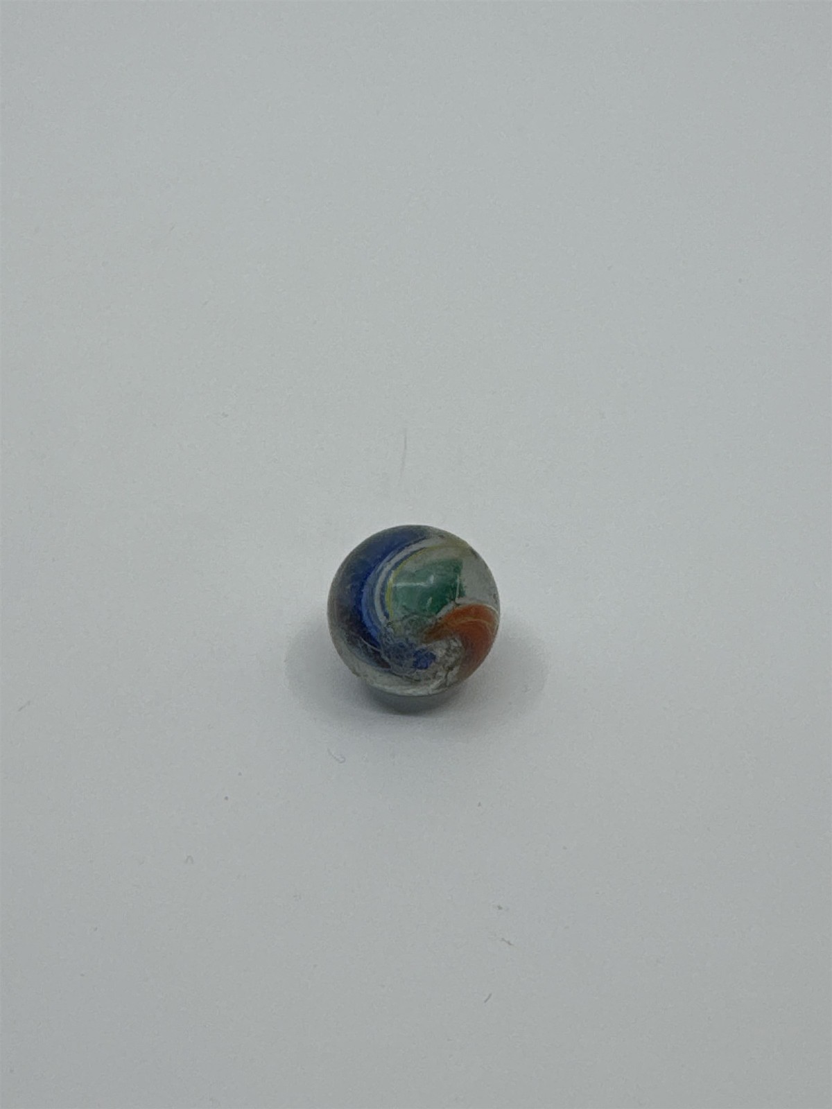 Vintage 1920s Handmade Divided Core Swirled Glass Marble (Played /w Chips)