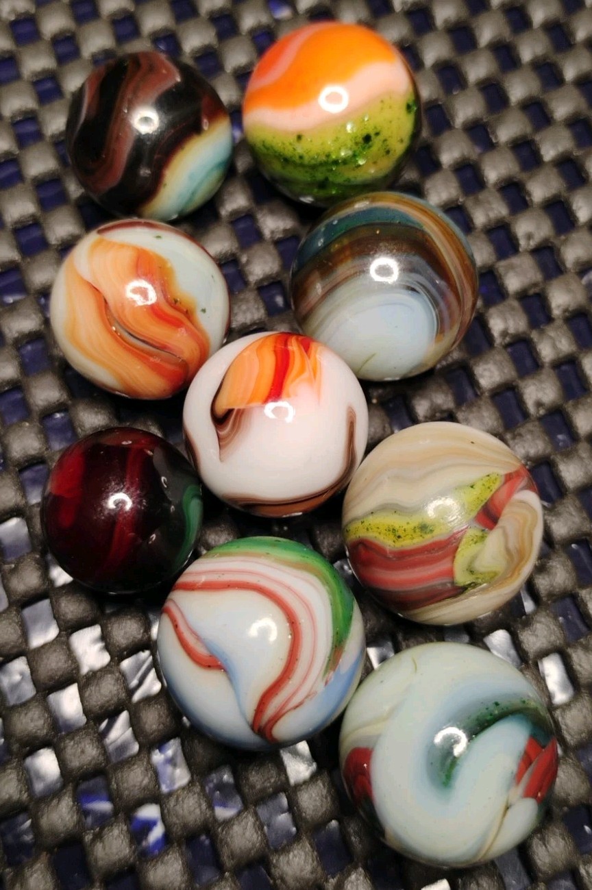 .75″-.60″ JABO/D.A.S. MARBLES LOT OF 9🔥 -SWIRL TOYS MINT-/NM