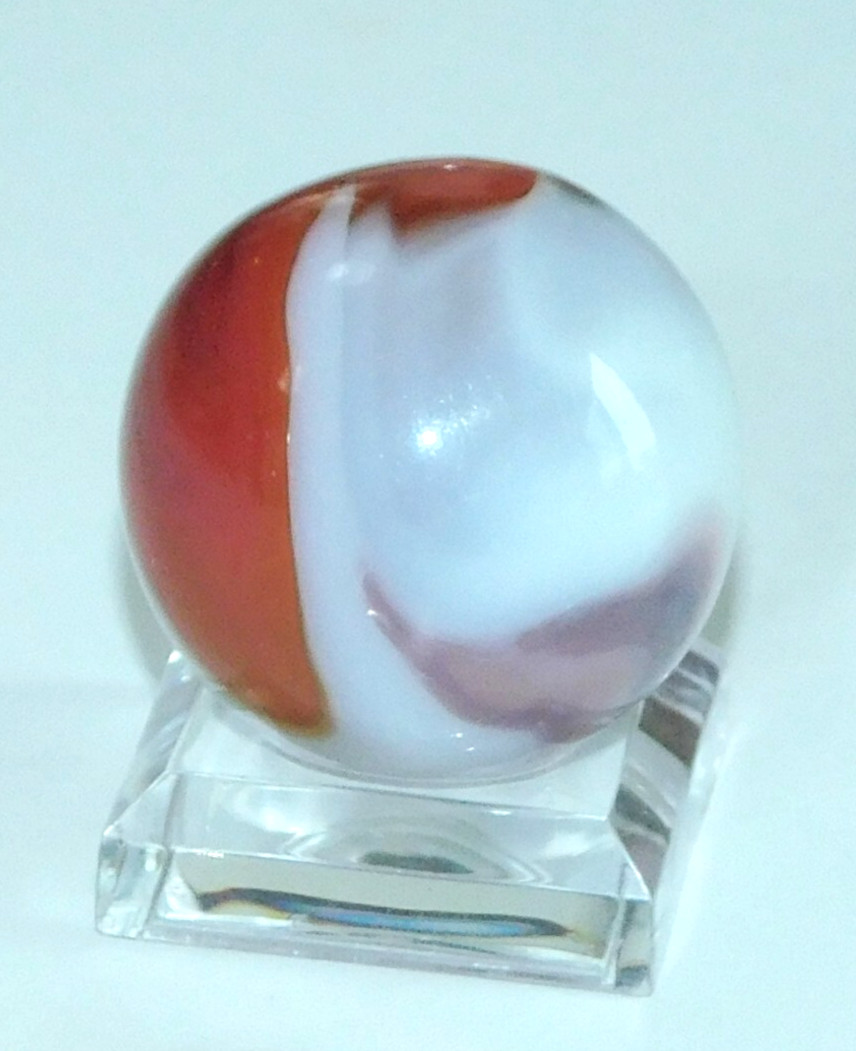 Vintage Marble Shooter Red Purple White Opaque Corkscrew Pontil 0.99″ #0-132