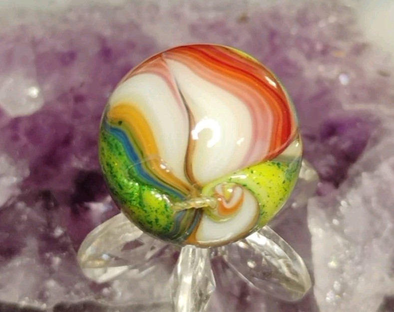 .72″ D.A.S. MARBLES 💥GREEN AVENTURINE TWISTED DRIZZLE-GLASS TOYS NM+