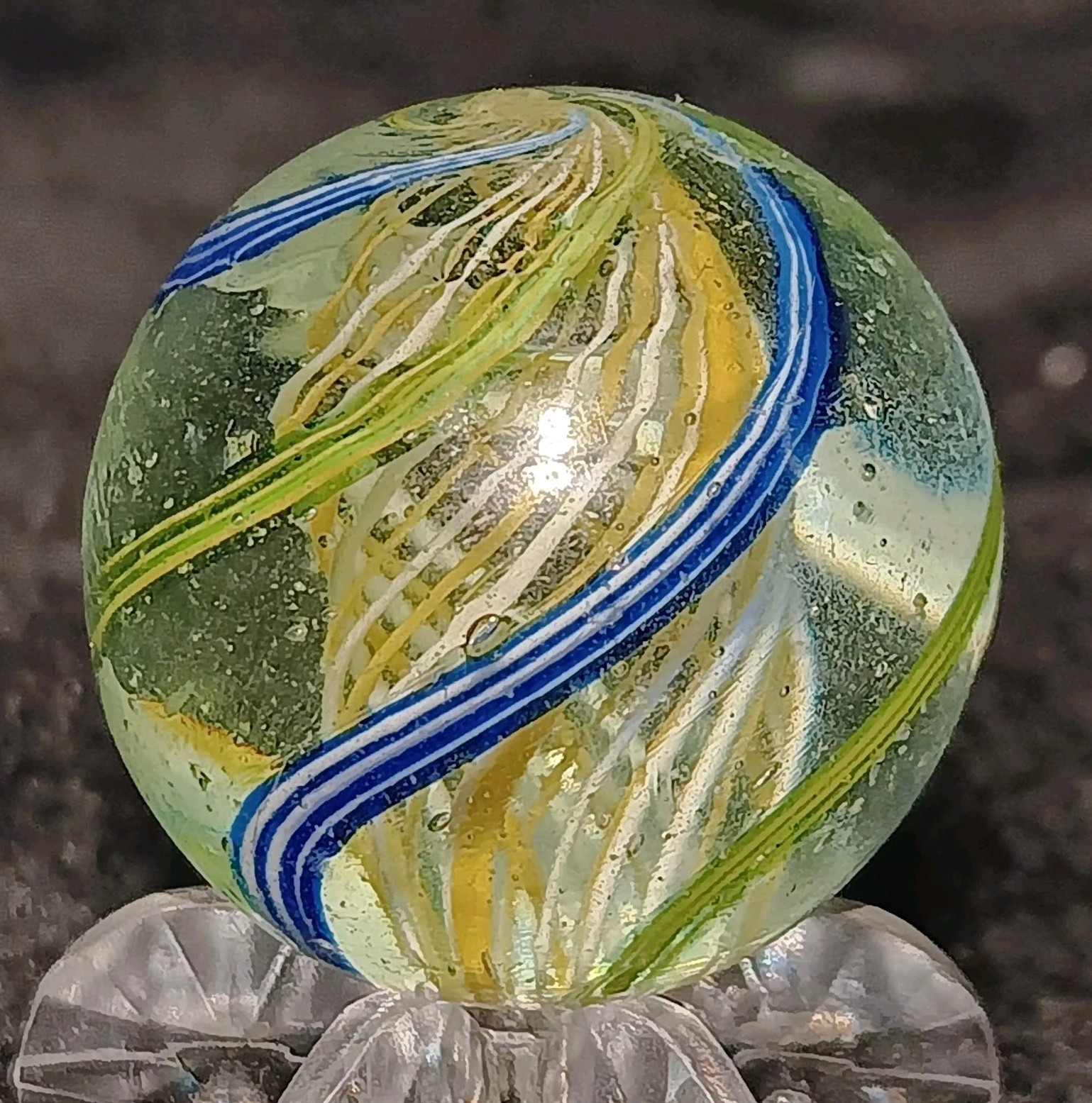 Antique German Handmade Latticinio Core Swirl Marble. W-AV. .90″ Nm+. Rare & Htf