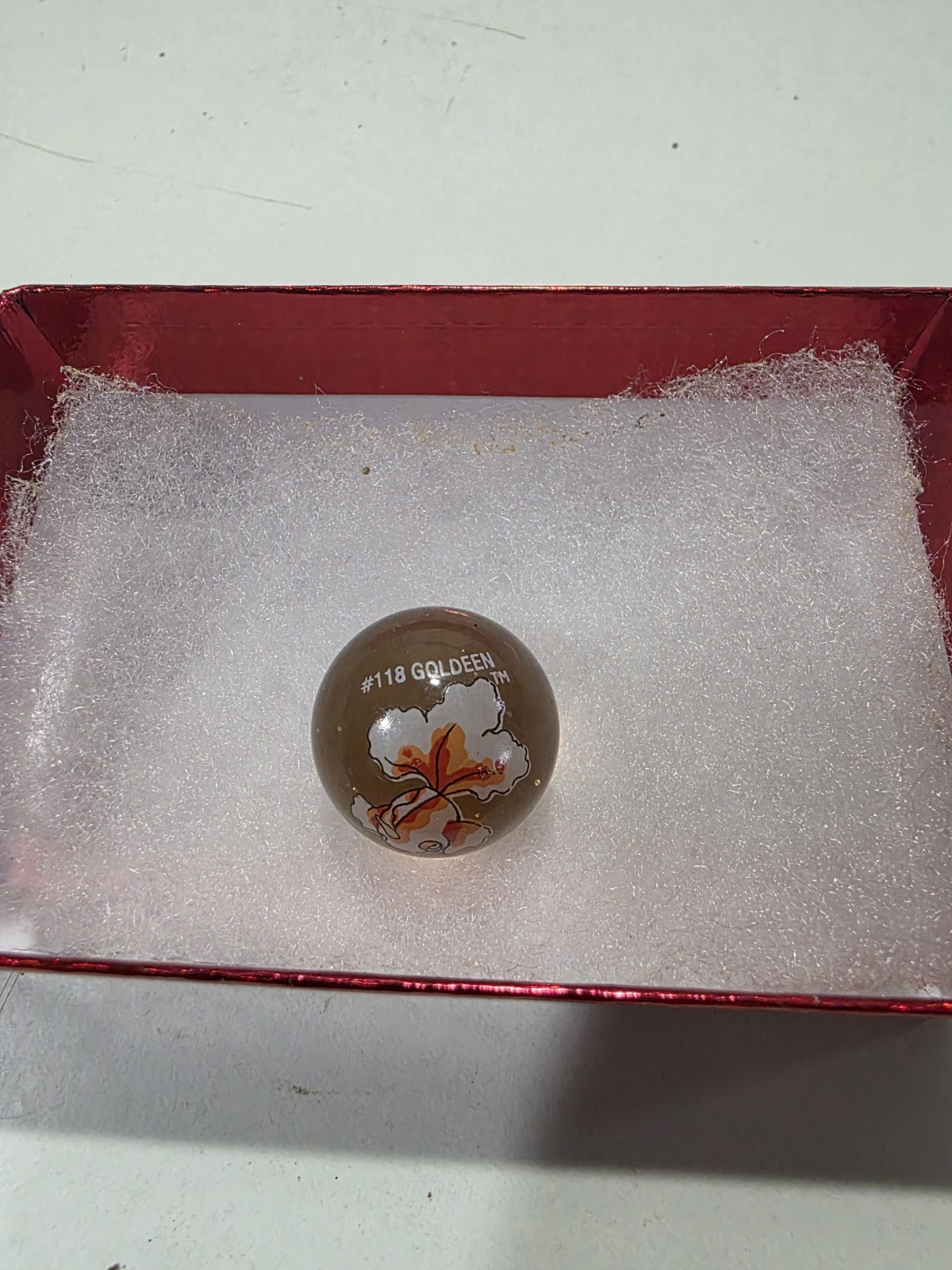 Vintage Art Glass Marble #118 “Goldeen” Hibiscus Flower Gold Brown Collectible