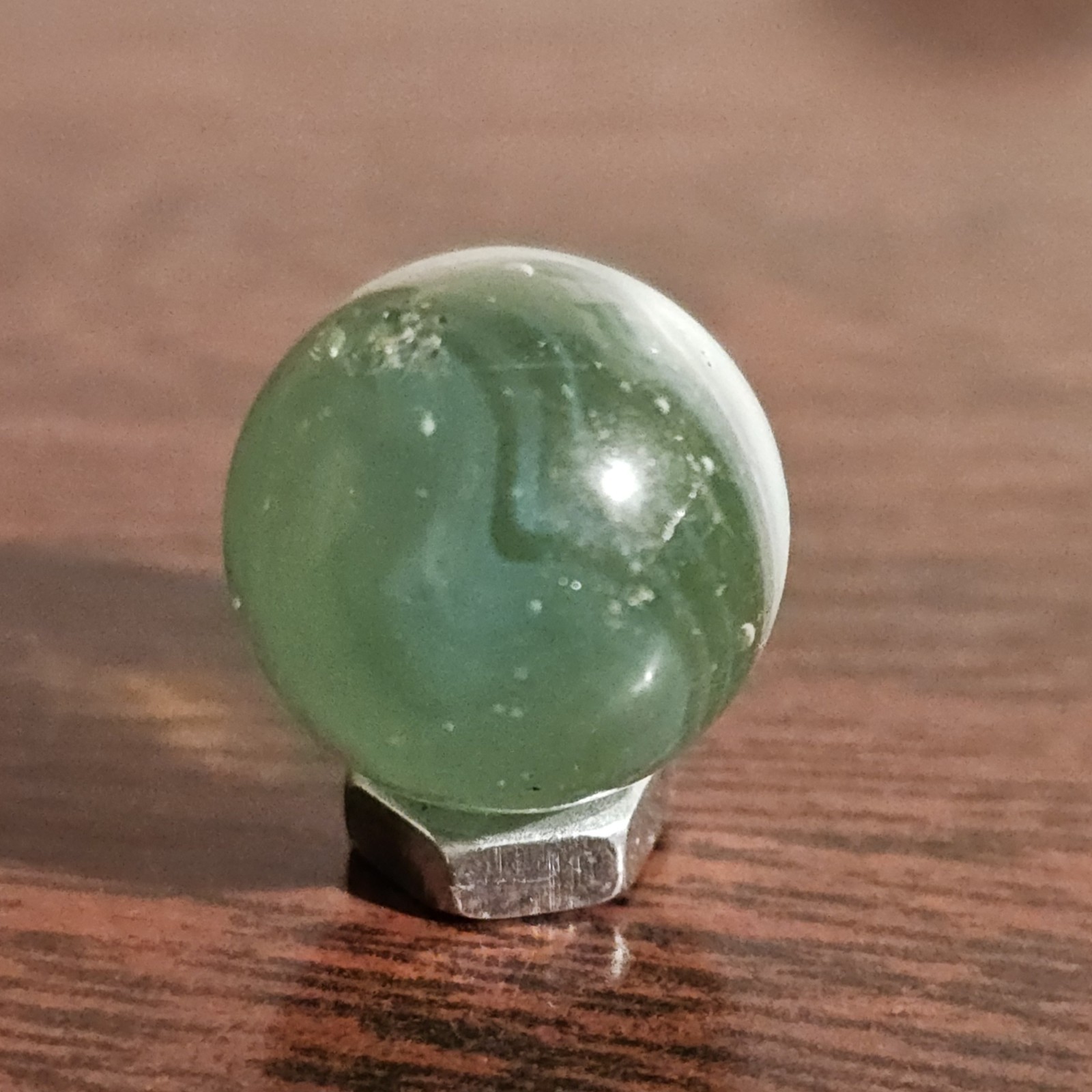 Vintage Master Glass Opaque White Swirl and Green Glass .593 Marble