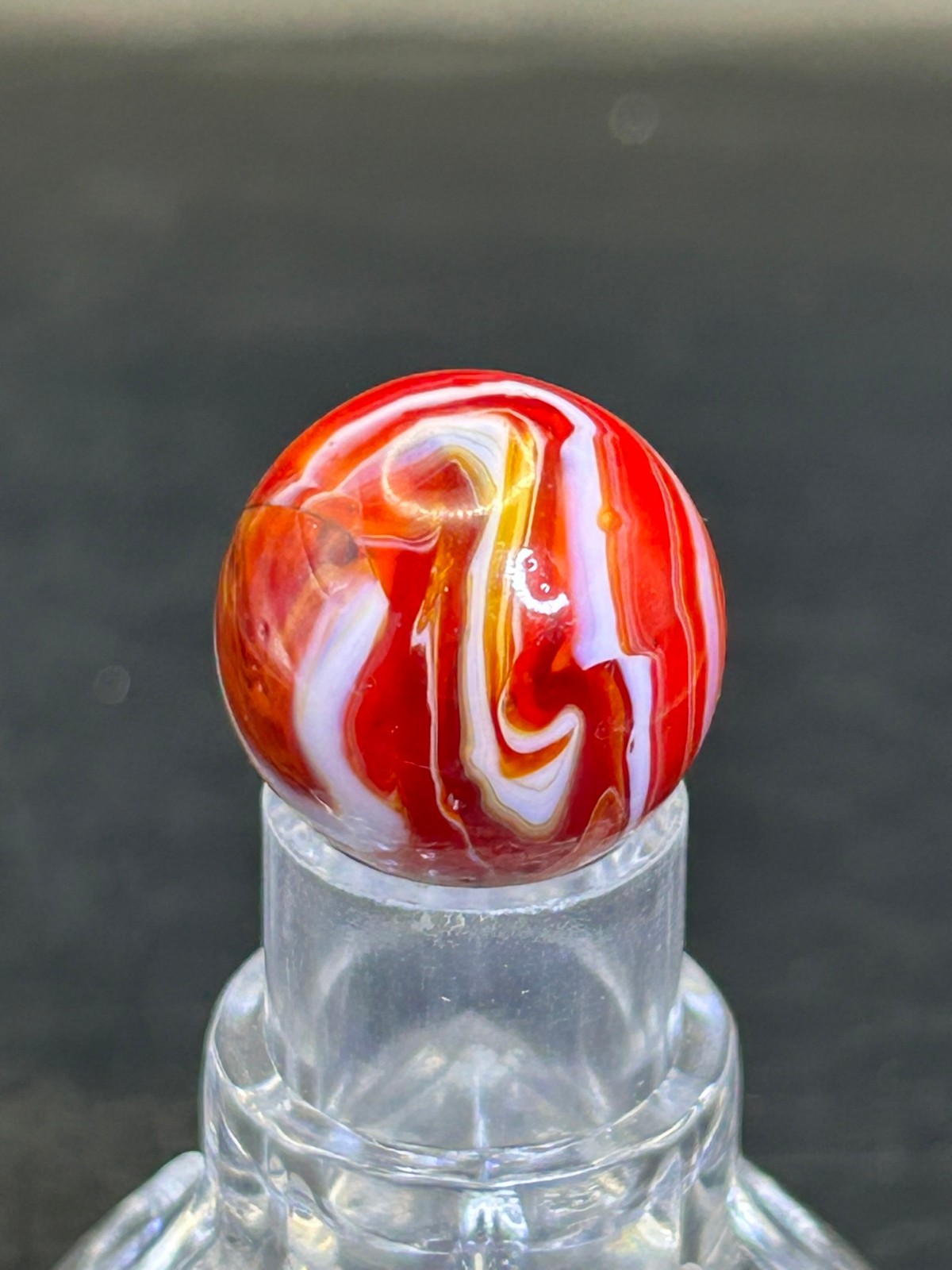 Vintage Christensen Agate (CAC) Slag Marble, Red/White Swirl, .70″, Mint, #B2