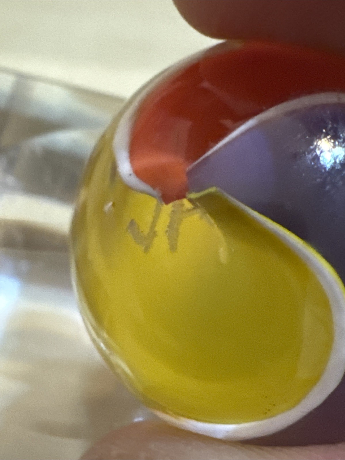 Multicolor Ribbon Core Marble Signed J.F. – Jody Fine or Fritz Possibly.