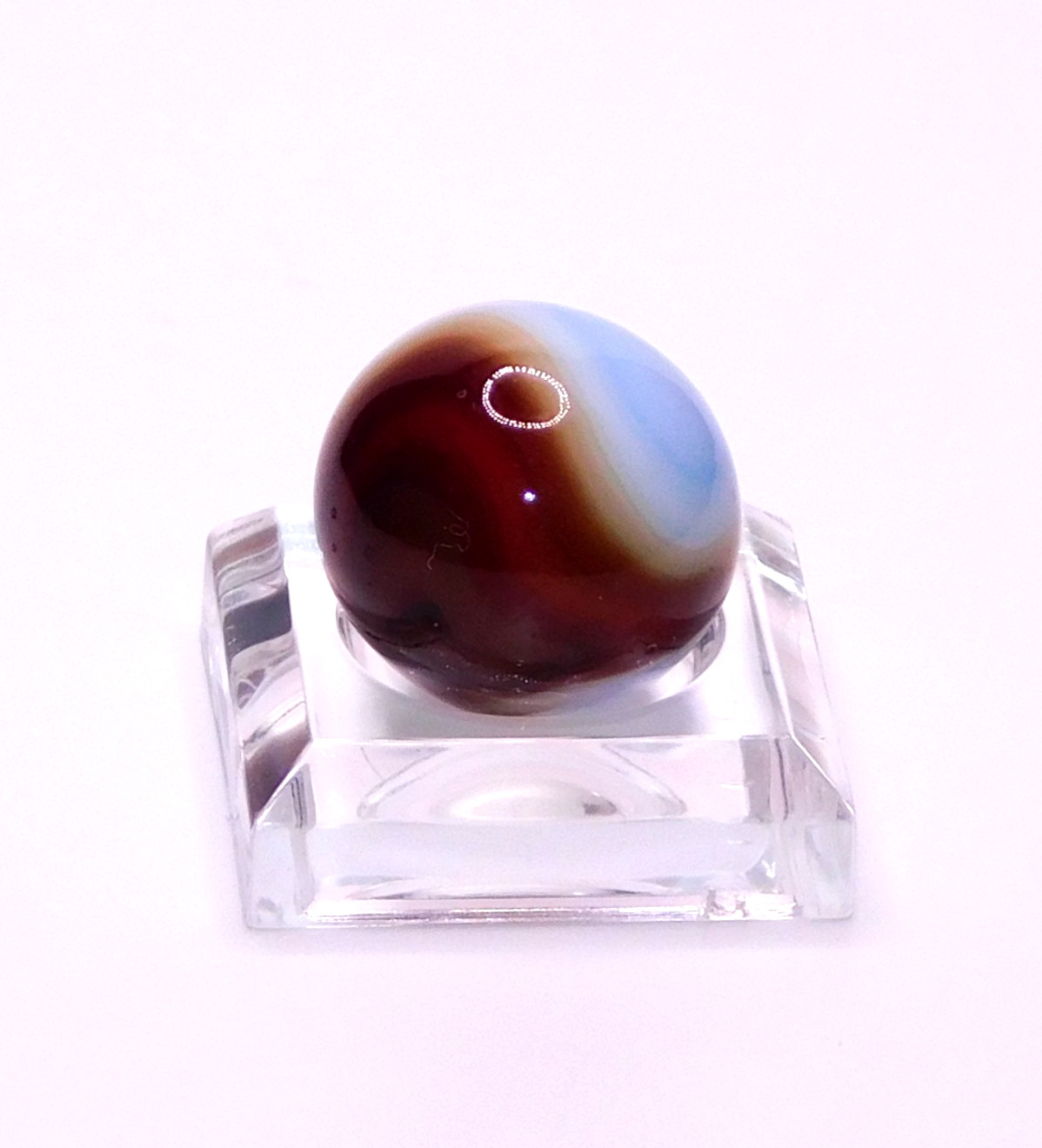Vintage Marble UV Reactive Glass Sky Blue Brown Red Swirl Opaque 0.63″ Mint #U-1
