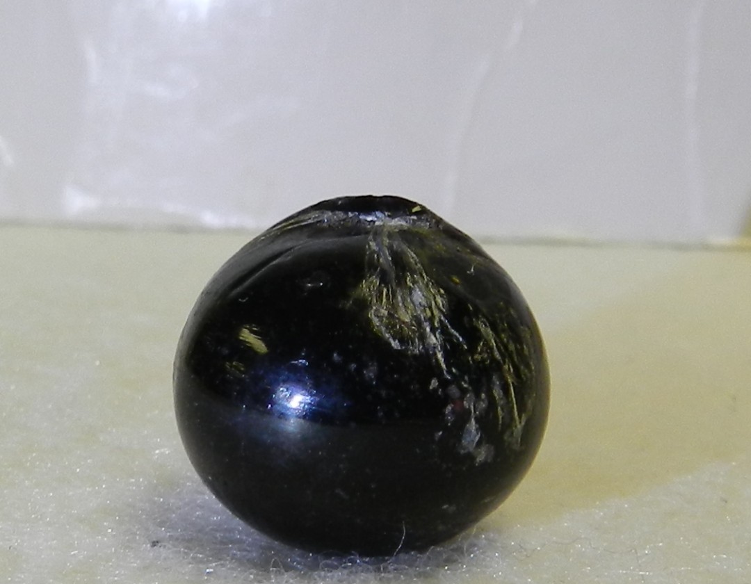21058m German Handmade Single Pontil end of Cane Indian or Black Opaque Marble