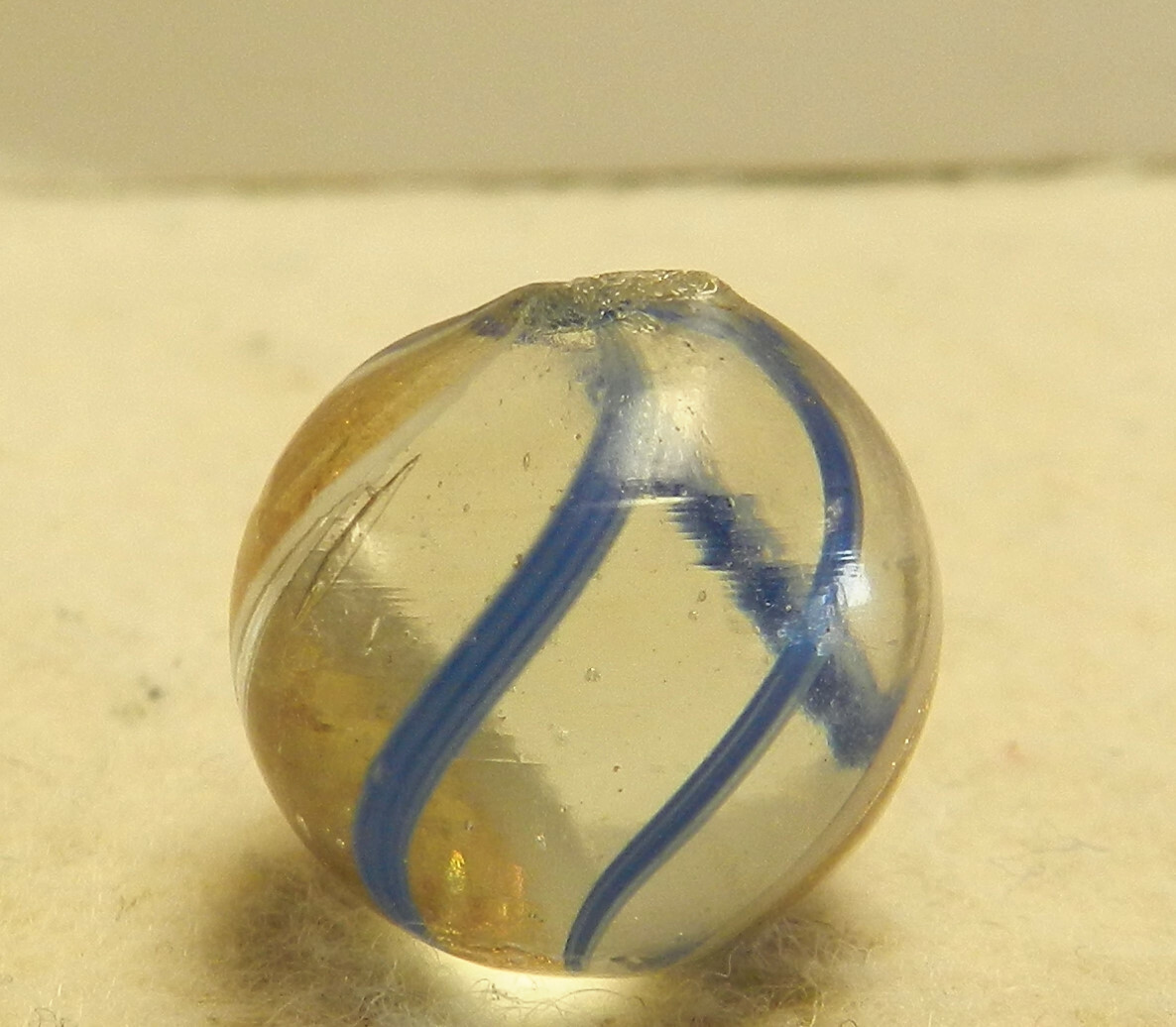 #13835m Vintage German Handmade Clear Glass Banded Lutz Marble .61 Inches