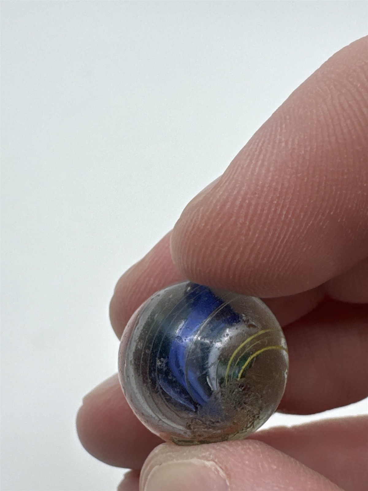 Vintage 1920s Handmade Divided Core Swirled Glass Marble (Played /w Chips)