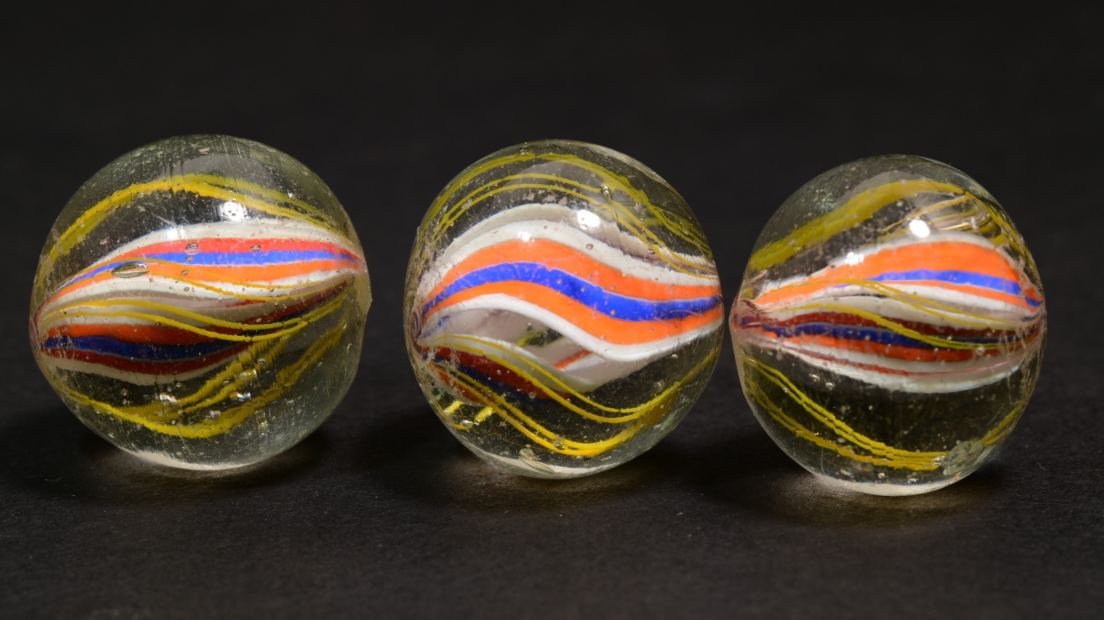 Divided Core Same Cane Smart Trio German Handmade Antique Marbles 20.6mm 25/32”