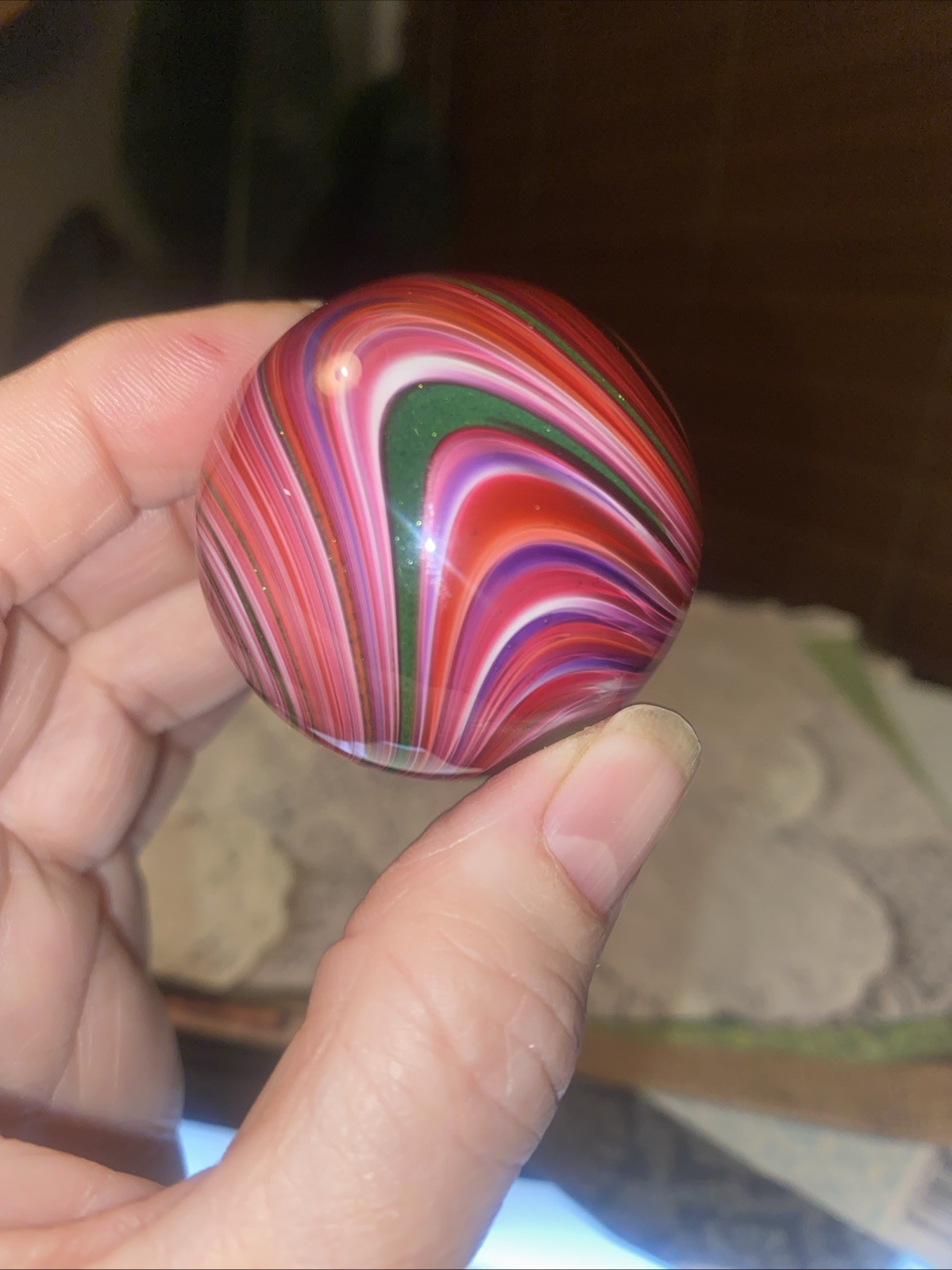 MARK MATTHEWS LARGE GLASS MARBLE RASPBERRY SPLOOSH 2014 SIGNED
