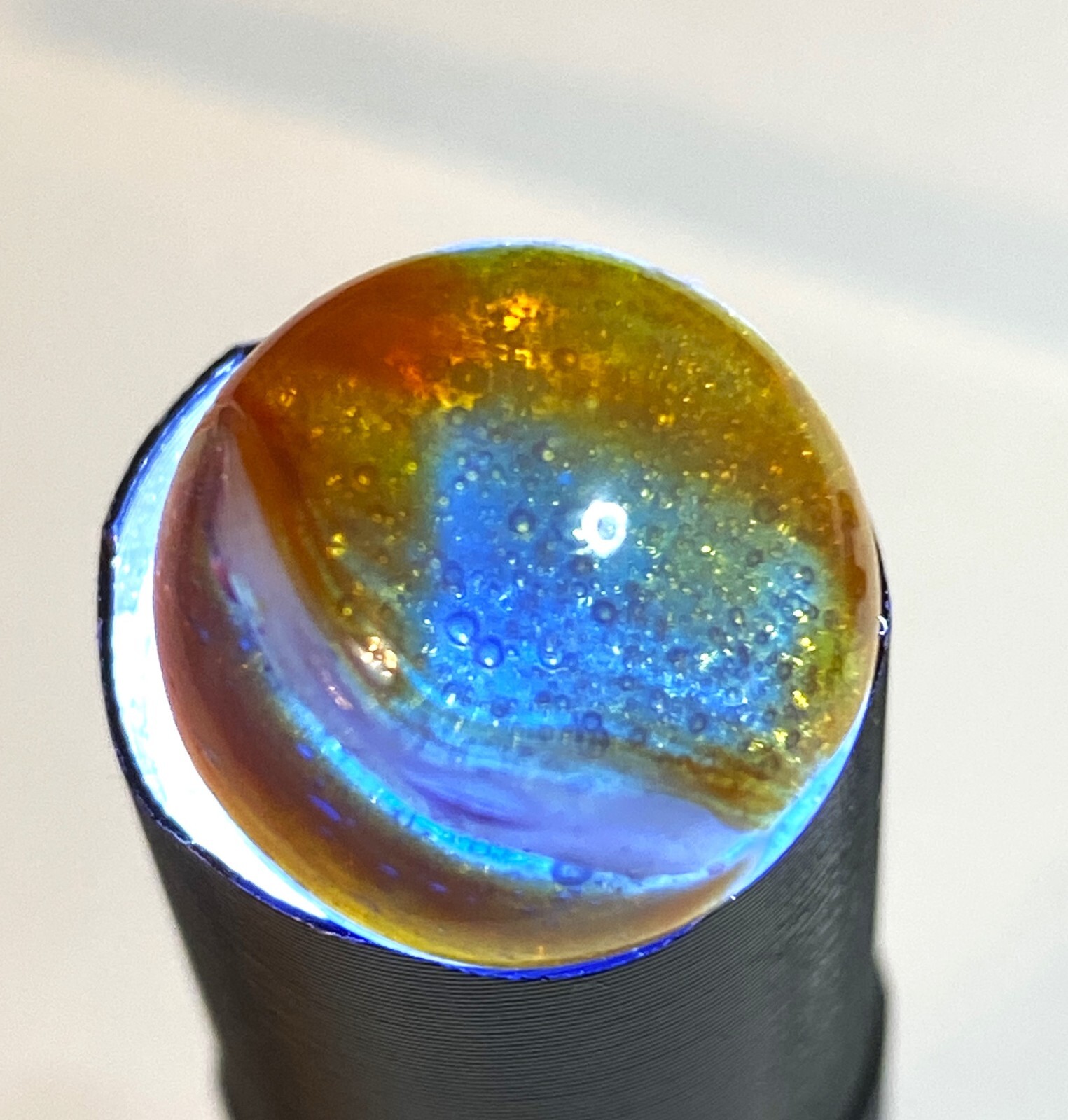 #7 PELTIER MARBLE HYBRID RAINBO BLENDED SPIDERMAN BURNT COLORS .62″ NM+/- MX126