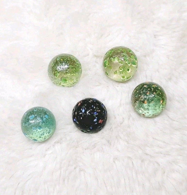 5 Mixed Color Vintage Confetti Speckled Marbles Green Blue Some Rare Collectible