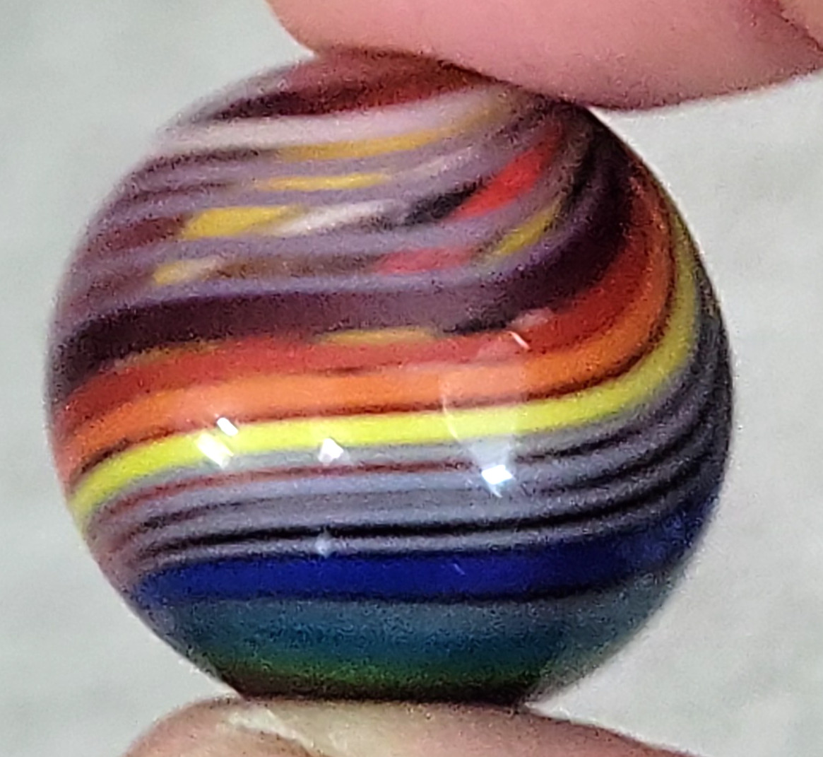 2 Contemporary Handmade Colorful Ribbon Marbles w/Stands Possibly Jody Fine