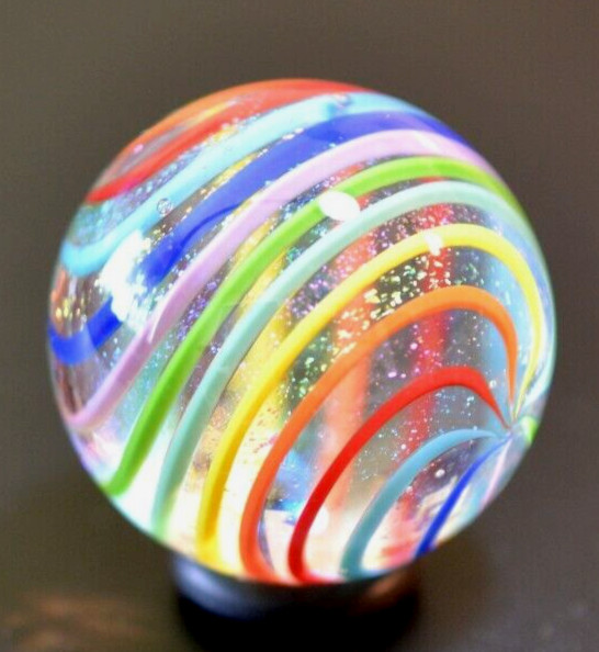 JAMES ALLOWAY GLASS MARBLE/1.252″-DICHROIC GLITTERBALL # 358-WORLDWIDE SHIPPING