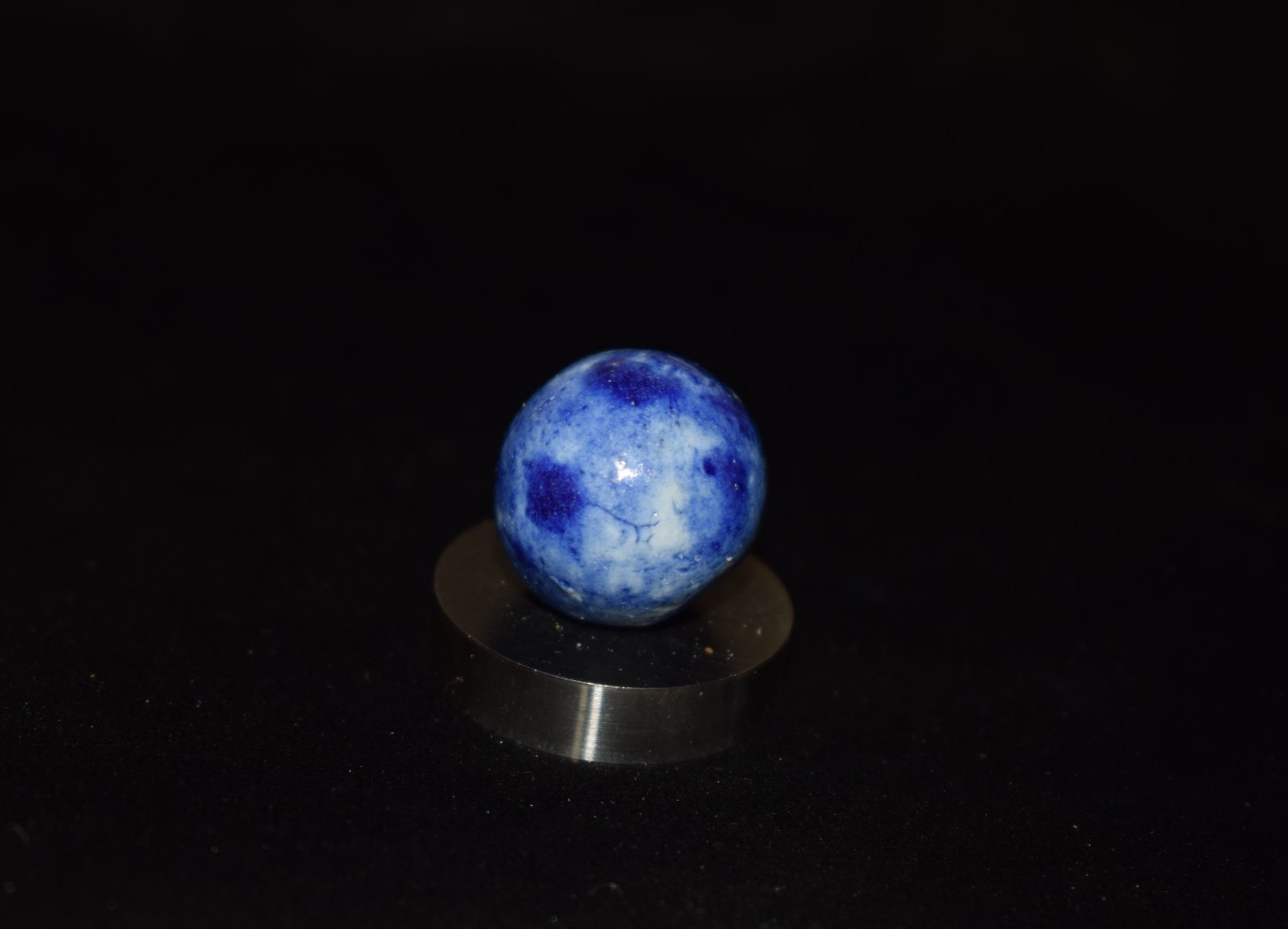 Antique German⬛🟥🟨 Bennington blue cobalt glazed clay marble shooter .796″ VNM