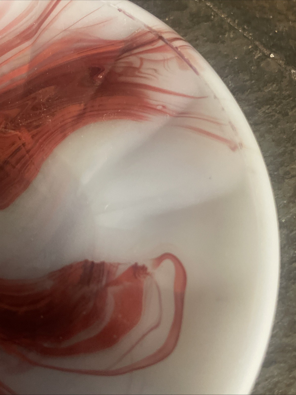 Vintage 1940’s Akro Agate Children’s Round Saucer 3.25” Oxblood White Red