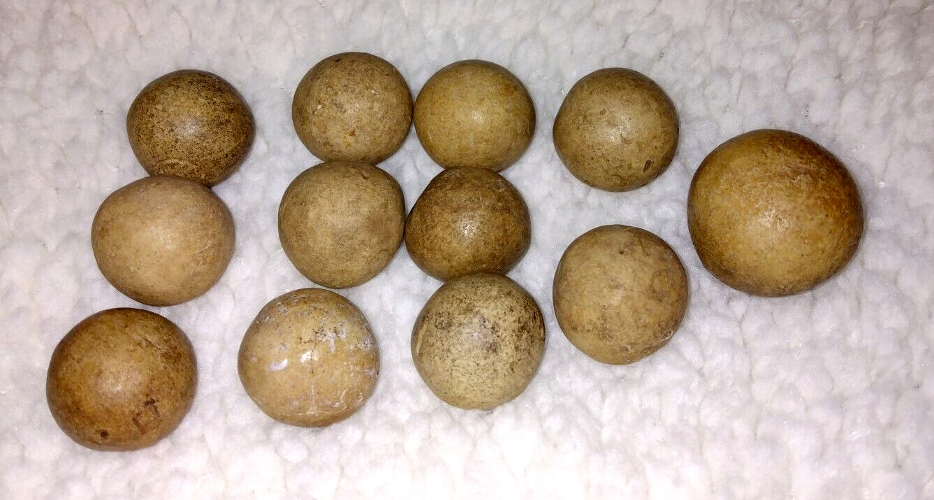VINTAAGE LATE 1800s DARK CLAY 12 MARBLES 1 SHOOTER 1″ 11 MISC 11/16″ OKLAHOMA