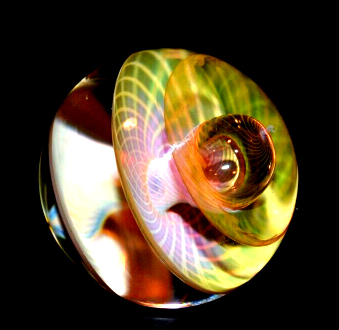 COHESION GLASS MARBLE/1.340″-3 SPINNING BOWLS-YELLOW, PEACH,PINK,TANGERINE,GOLD