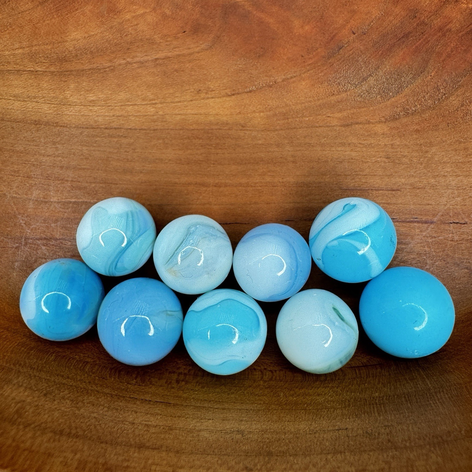 Vintage Alley Agate WV Swirl Marbles Lot Sky Blue Aqua White Opaque Glass 9pc