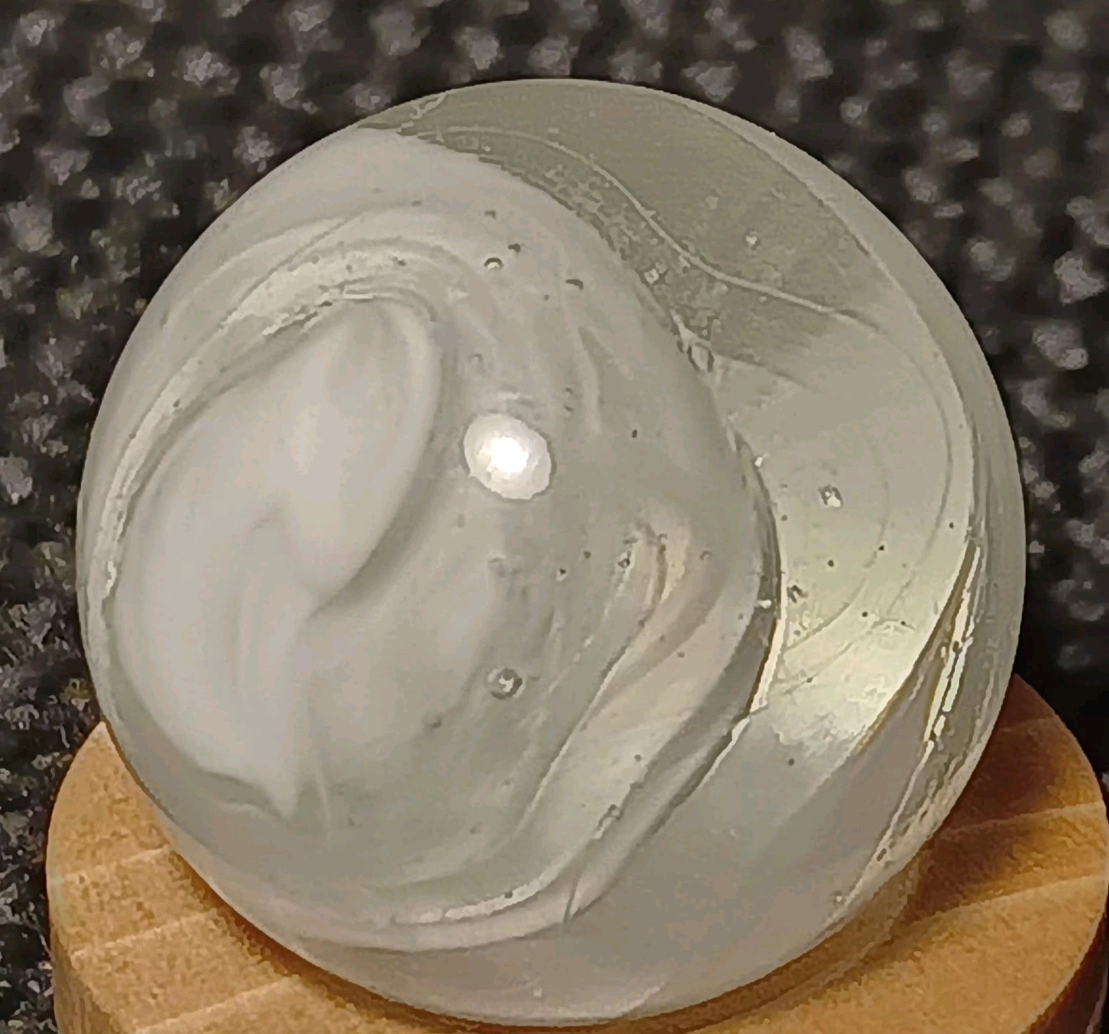M.F. Christensen Clear Slag Marble. .67″ Mint. Nice Pattern