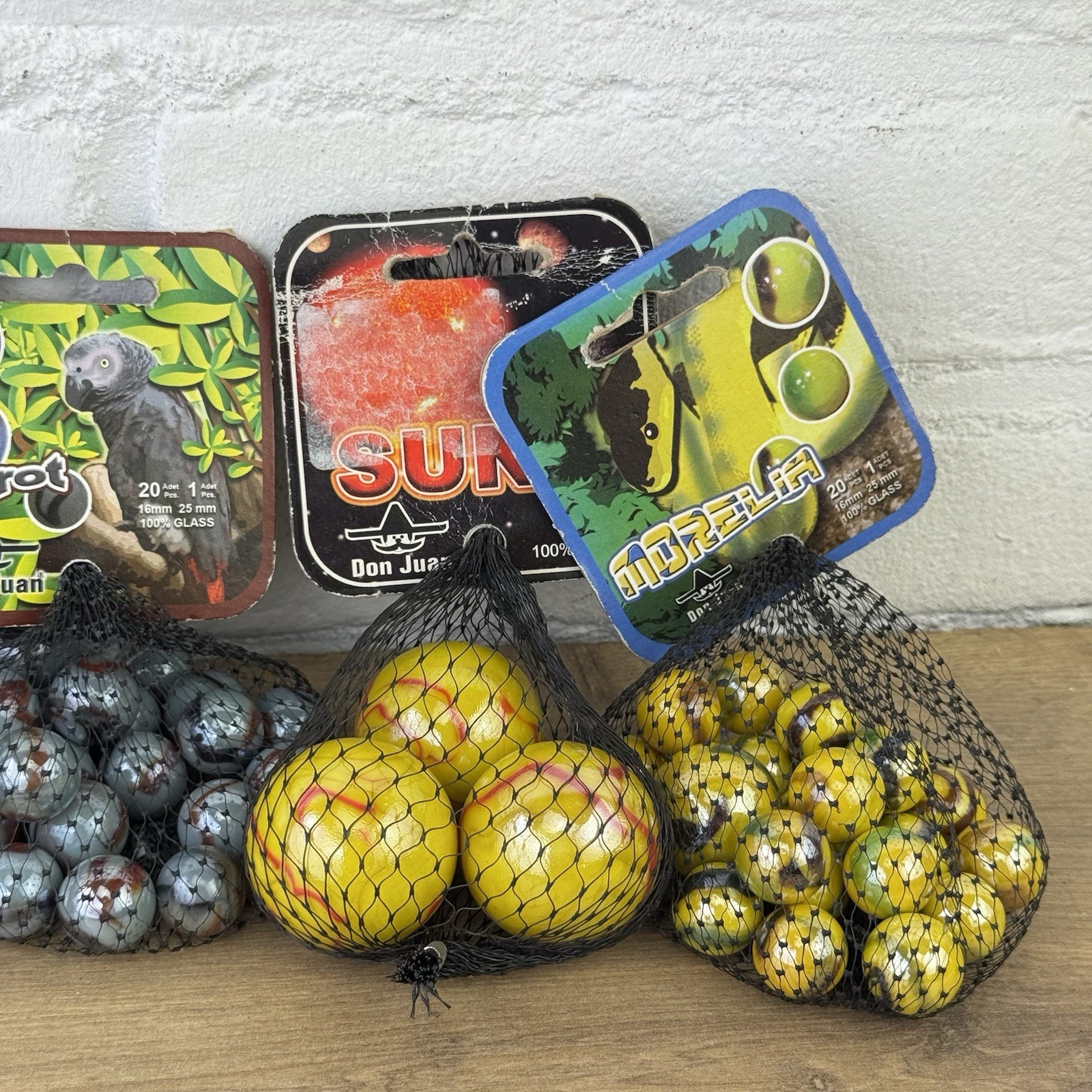 4 Net bags Vacor de Mexico – Bear – Parrot – Morelia – Sun Boulder marbles