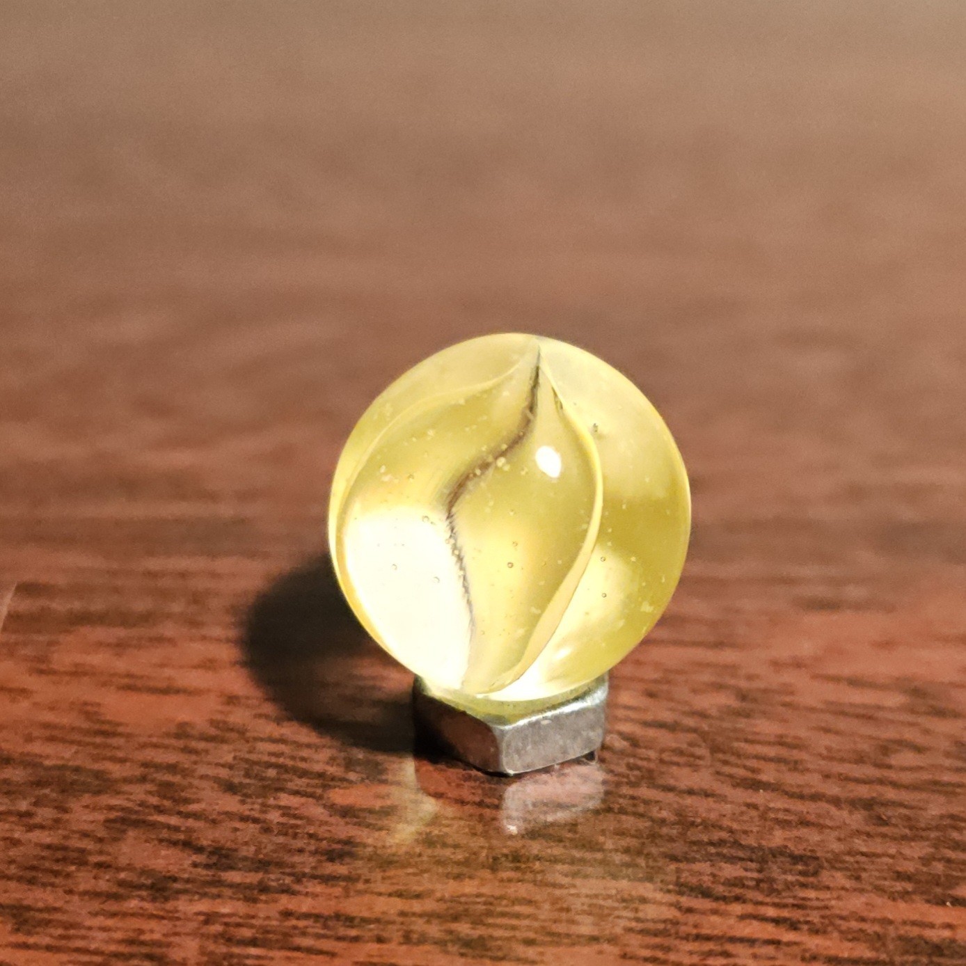 Vintage CE Bogard Cadmium Glow Yellow 4-Lobe Floppy .593″ Glass Marble