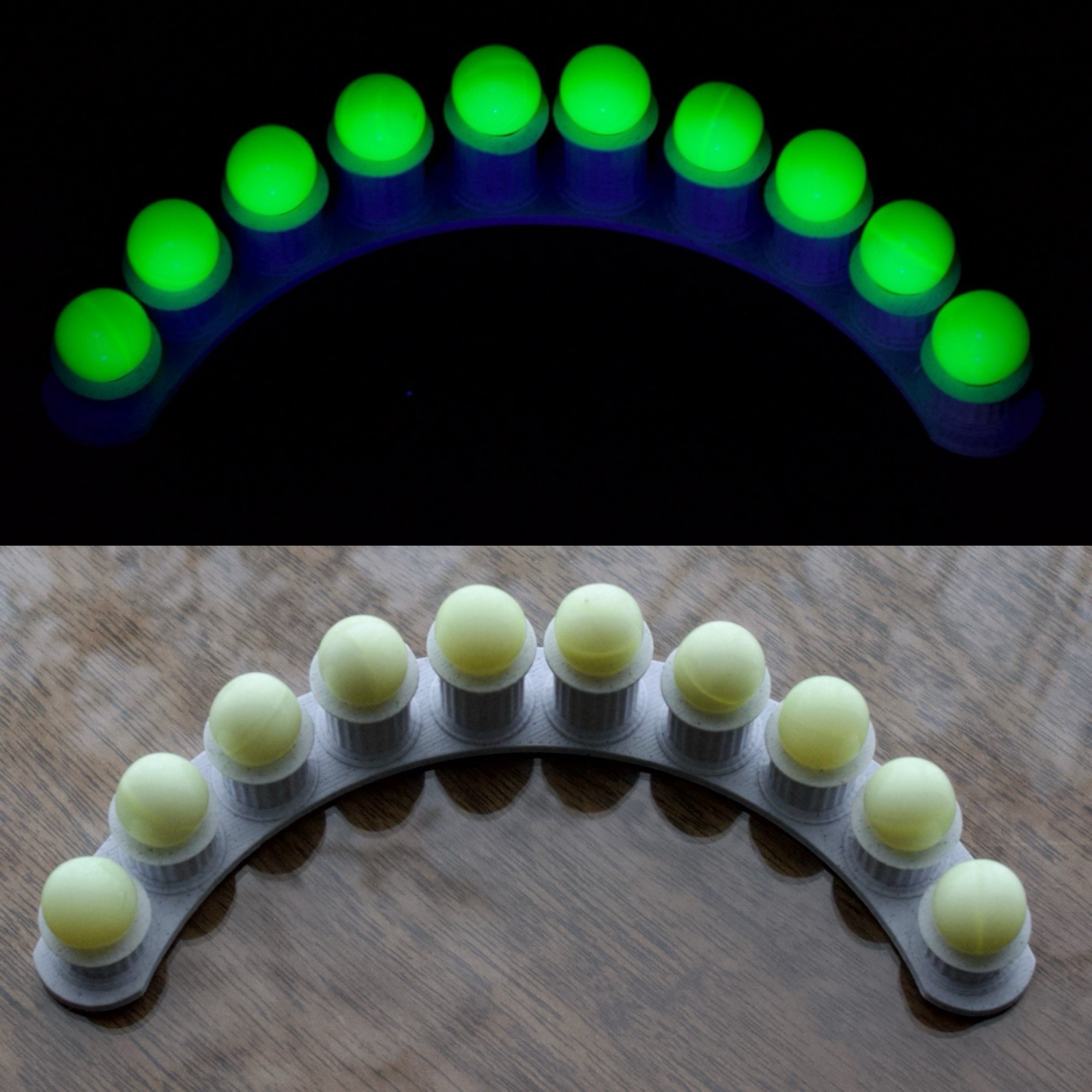 10, 14mm – 9/16” UV Reactive Uranium Glass Yellow Opaline Marbles With Stand