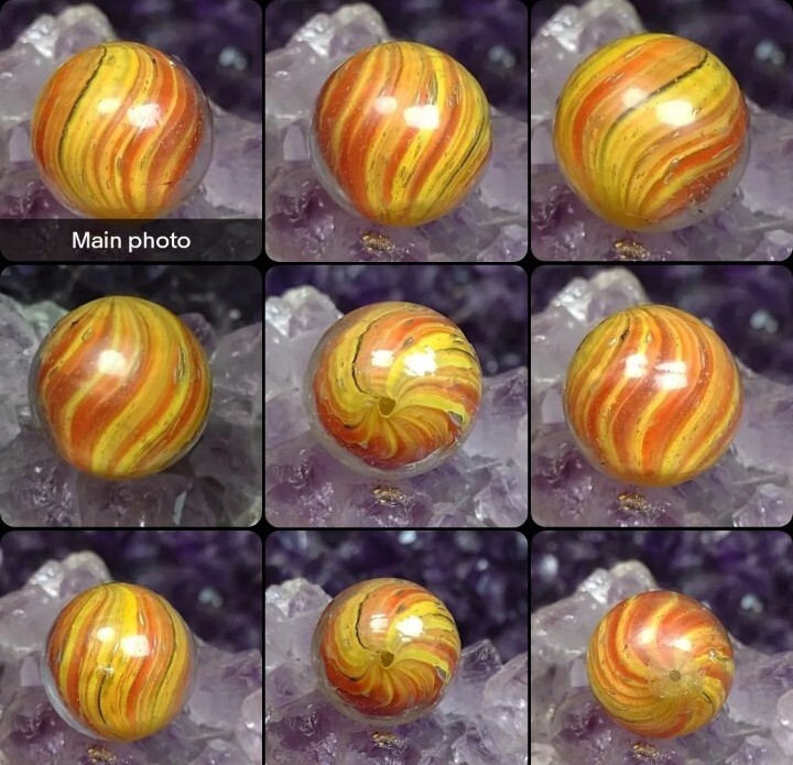 Flamin’ 🔥 NM Orange Onion Skin SWIRL Shrunken Antique GERMAN Marbles .64″