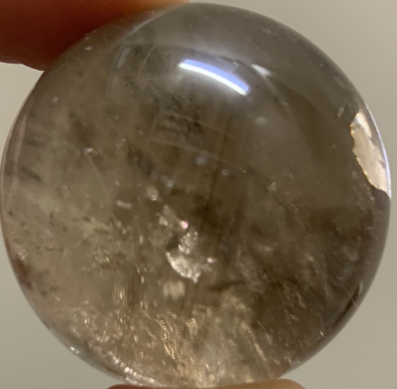 Big 1 1/2″ Marble translucent cloudy spider web lines tiny speck vintage glass