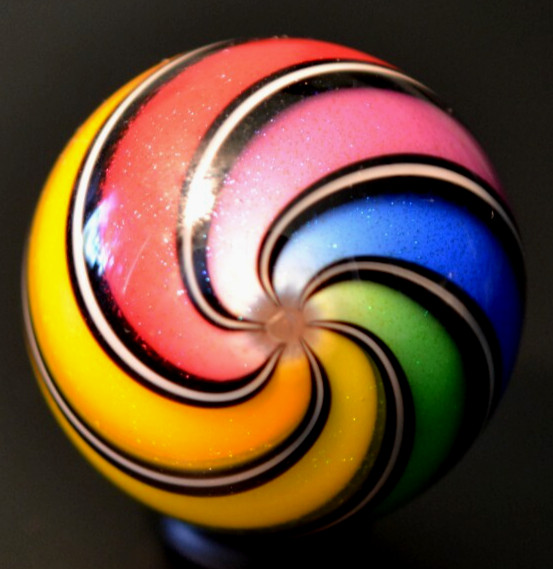 HOT HOUSE GLASS MARBLE/1.498″-DICHROIC BEACHBALL RAINBOW-REDISH PINK,LAVENDER+