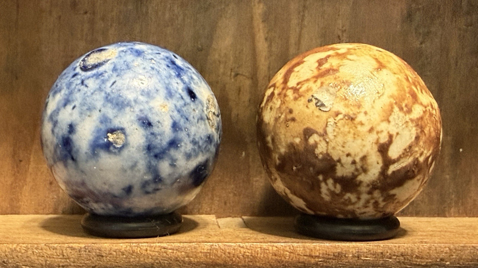 2 Antique Handmade Stoneware or Bennington Marbles 1” Mint | 273