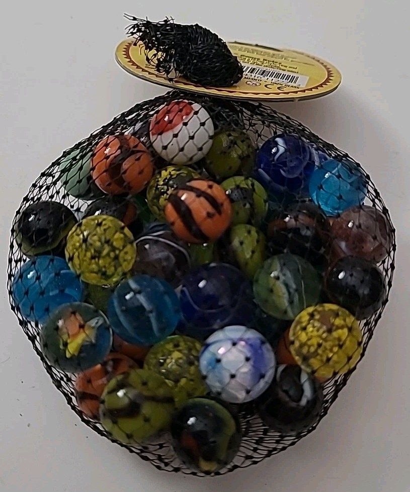 Vintage Top Notch Marbles Bag Of 50 100% Glass Assorted Marbles 1 Super Shooter