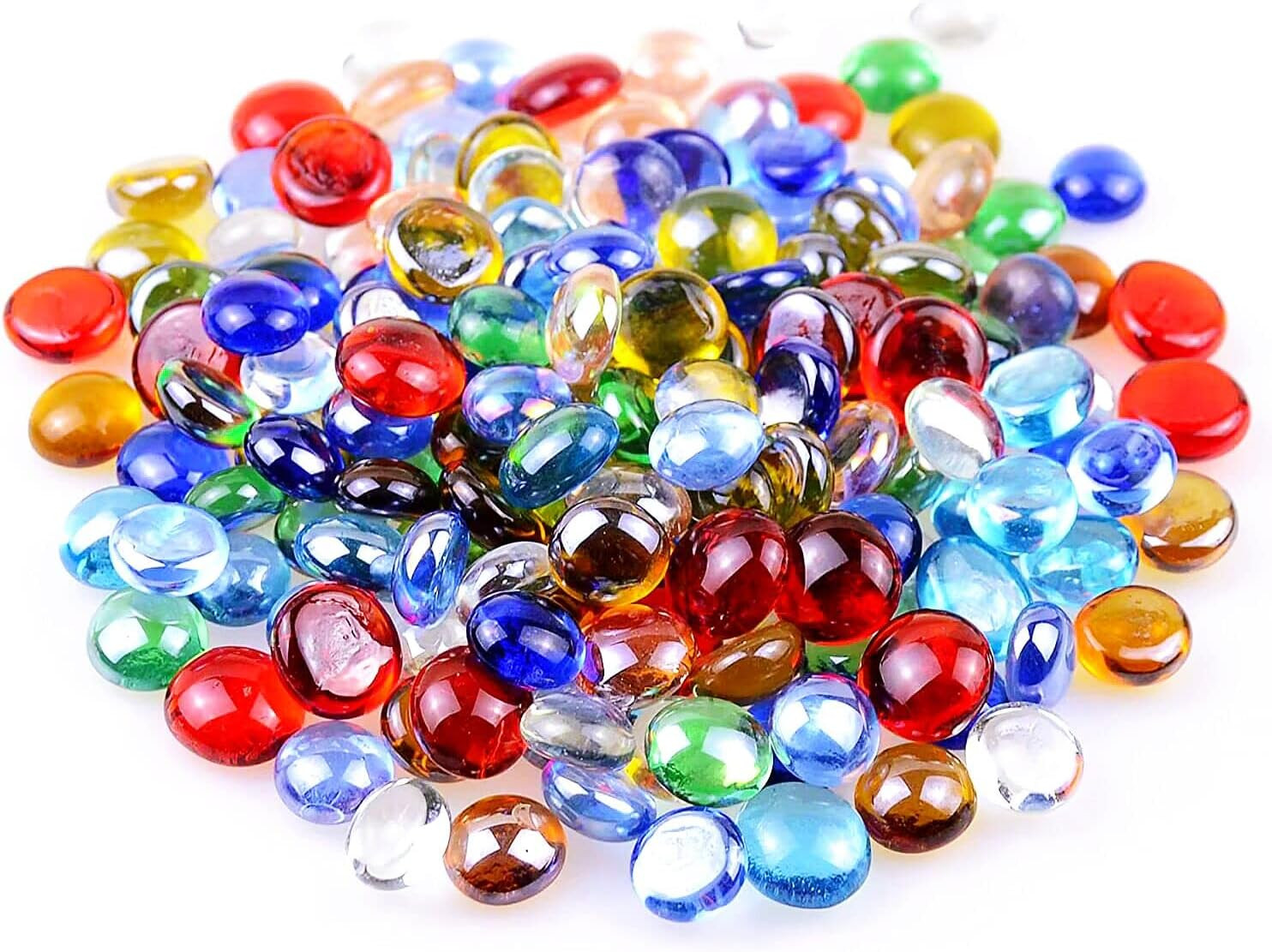 100 Pcs Flat Glass Marbles, Replacement Mancala Stones 0.6 LB Mixed