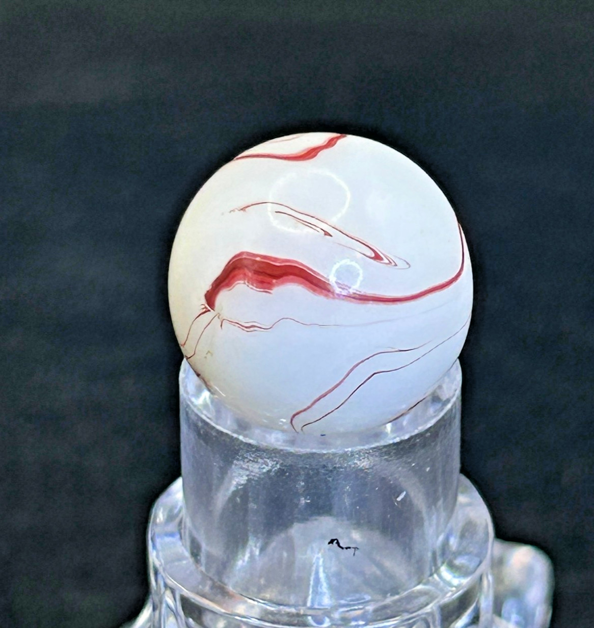 Vintage Akro Agate “The Thinker” Oxblood Red/White Swirl Marble .64″ Mint, #OB5