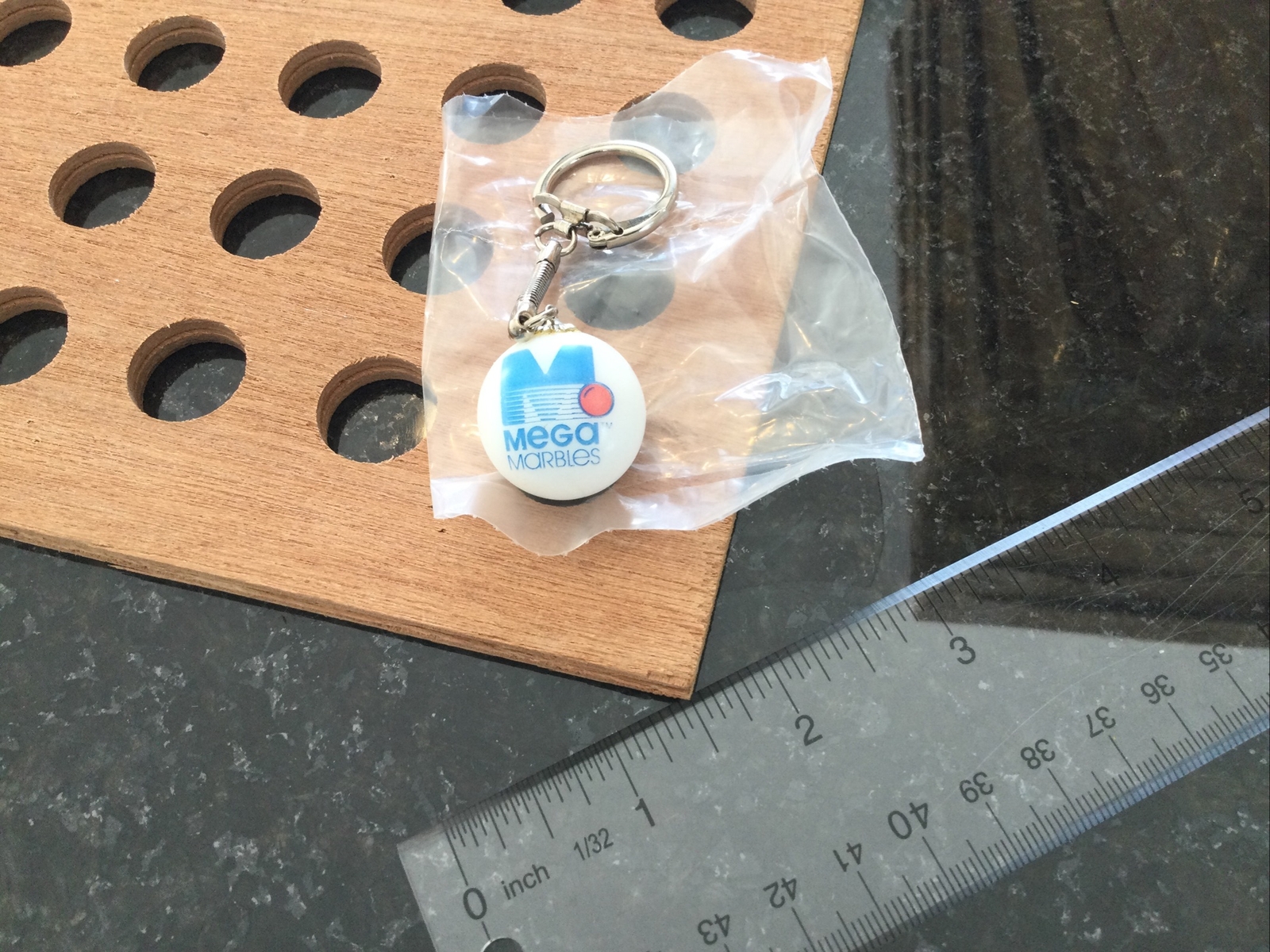 Vintage | Mega Marbles Keychain Collector | White, Blue, and Pink | 1993