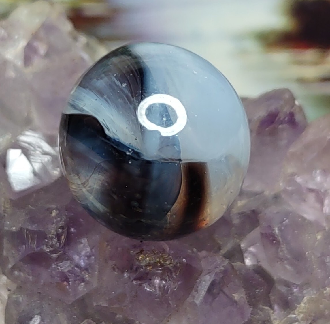 Killer Amethyst Purple & White Haze Four Vane Cateye Glass Vintage Marbles .63″