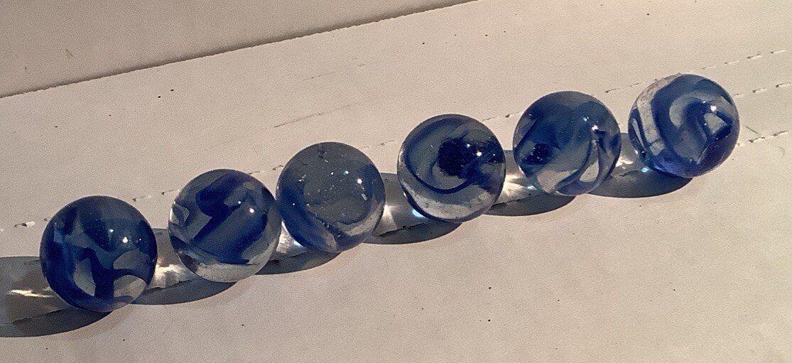 Vintage Light Blue Swirl Marbles Lot Of 6