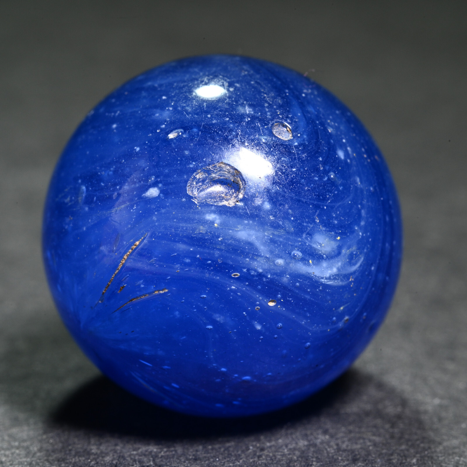 Greiner Antique German Handmade Marble Early 1860s Bubbly Blue 21.4mm 13/16”