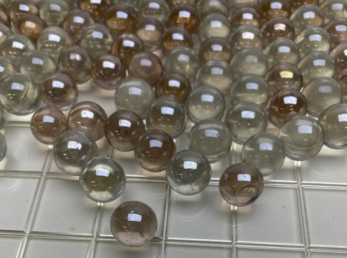 Lot of 600+ SHINY LIGHT IRIDIZED PINK COLOR – ROUND GLASS MARBLES .550″ CLEAR