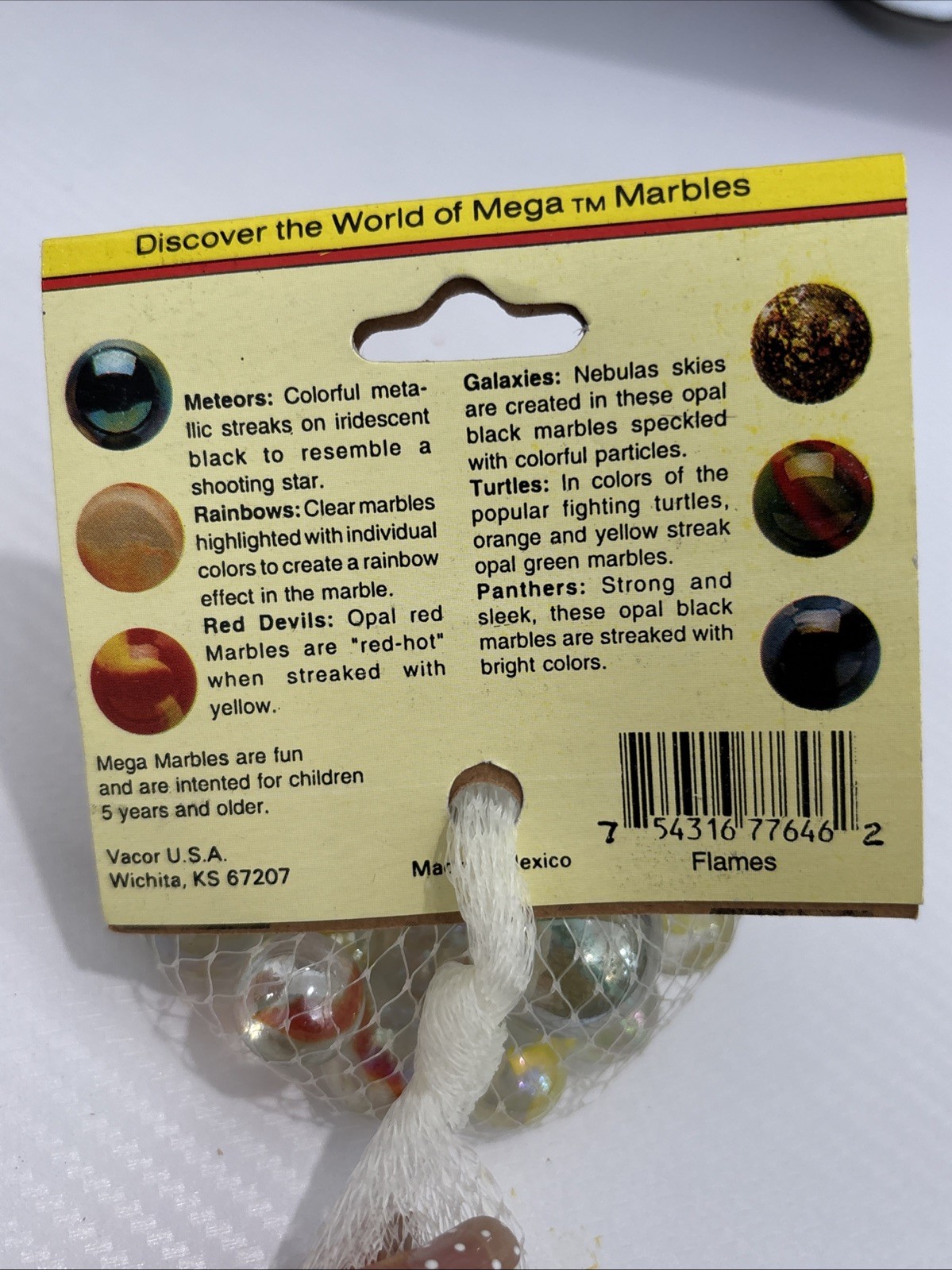 “FLAMES” VACOR MEGA MARBLES Vintage 1990s Net Bag 24 16mm/1 25mm Shooter