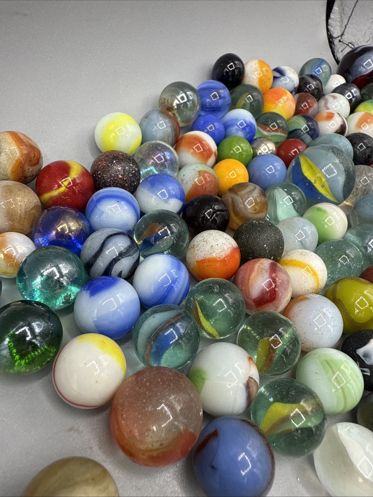 Lot of 227 Vintage & Modern Glass Marbles Assorted Colors Shooter Mix