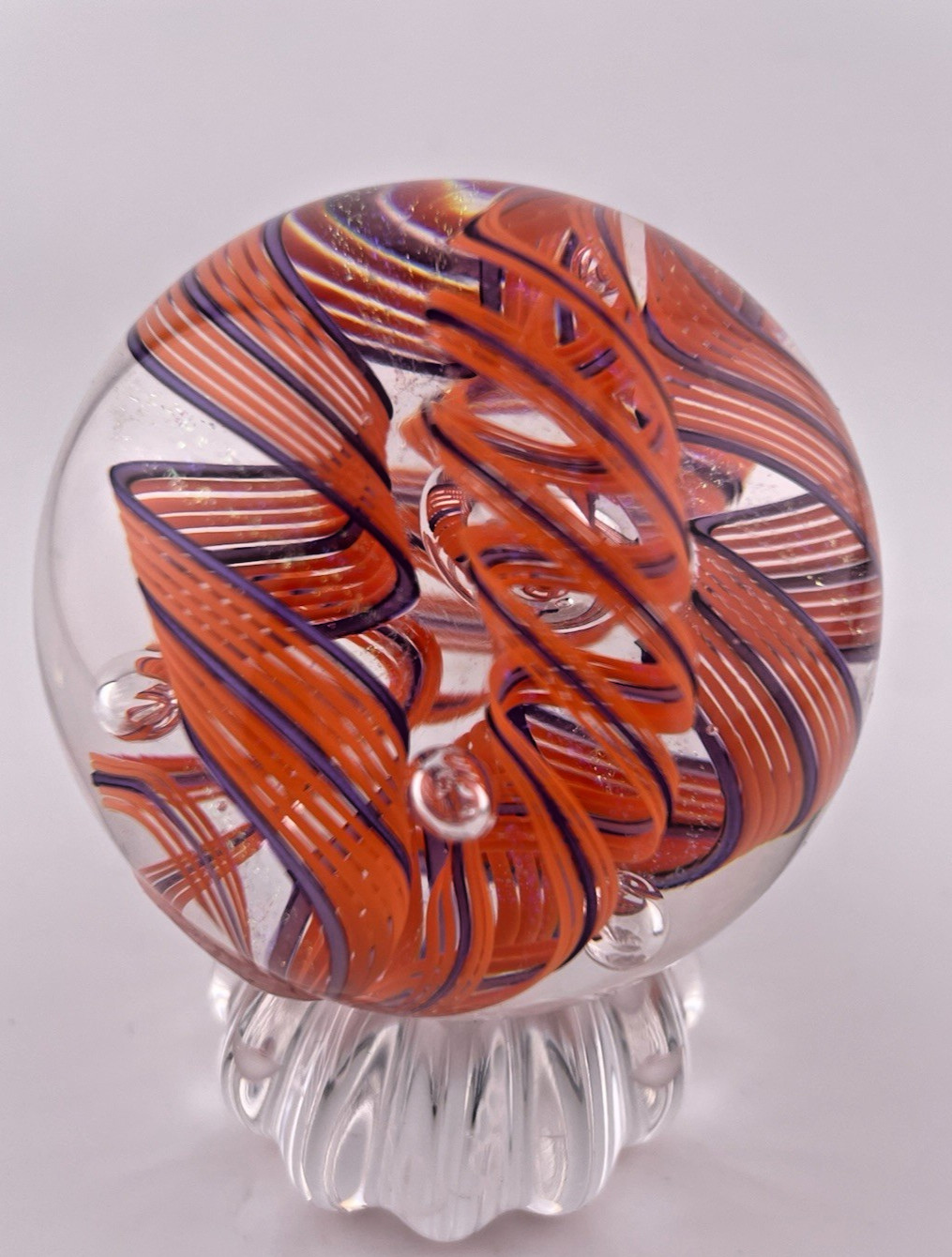 JAMES ALLOWAY 2023 Orange/Purple Dichroic QUADMANIA #442/Glass Marble W/Std 2.3″
