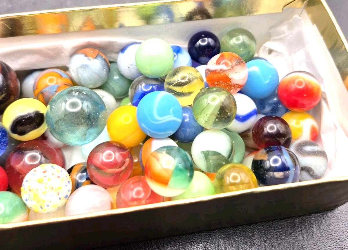 Assorted Glass Marble Lot 100 Glass Marbles In Crown Royal Cloth Bag Various #2