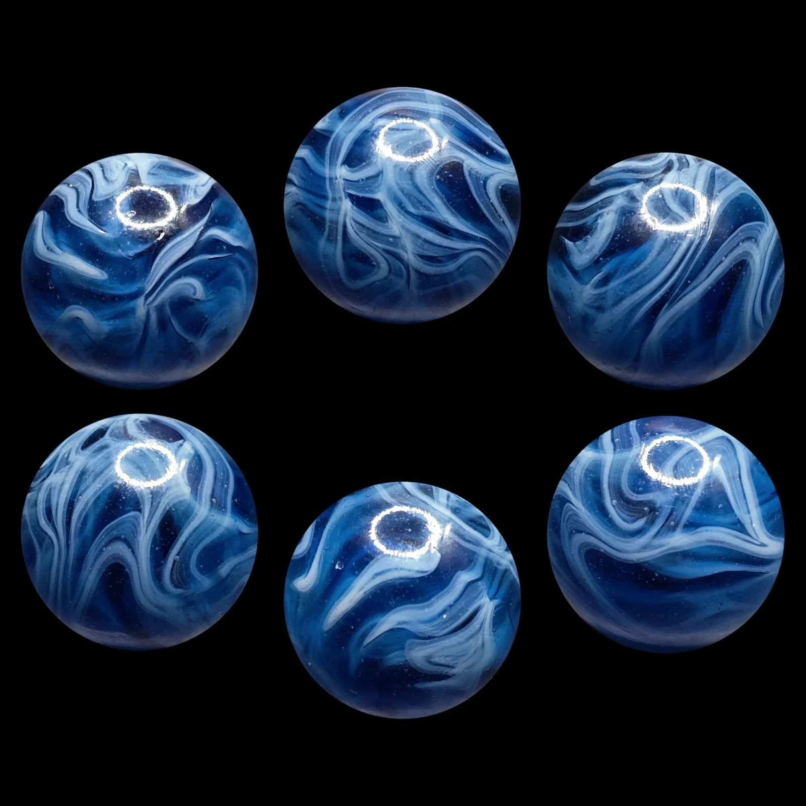 ~Mic’sMibs~11/16″ Busy Translucent Cobalt Alley Swirl Mint- 9.3