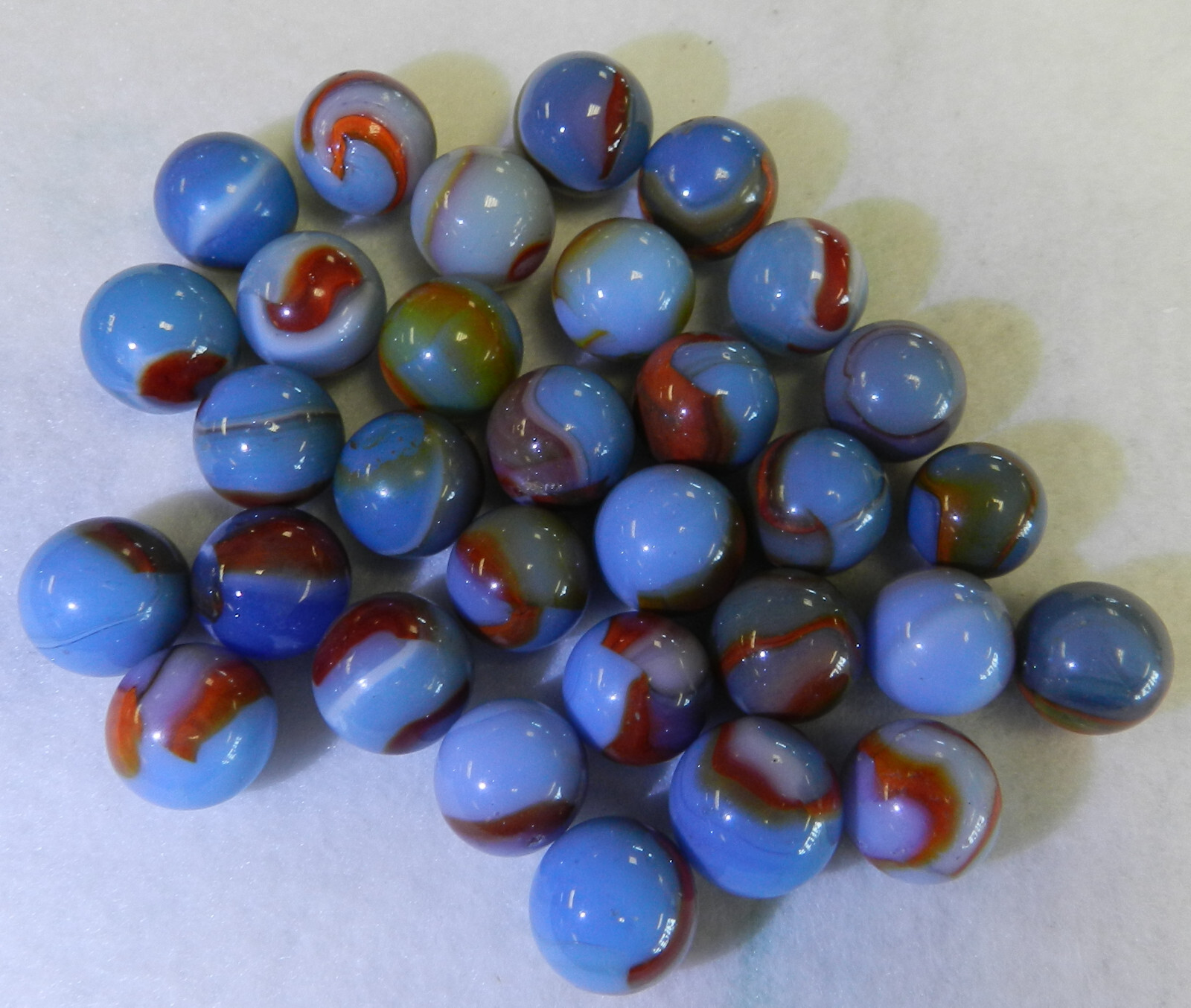 #19309m Vintage Group of 30 Peltier Glass Marbles .58 to .66 Inches